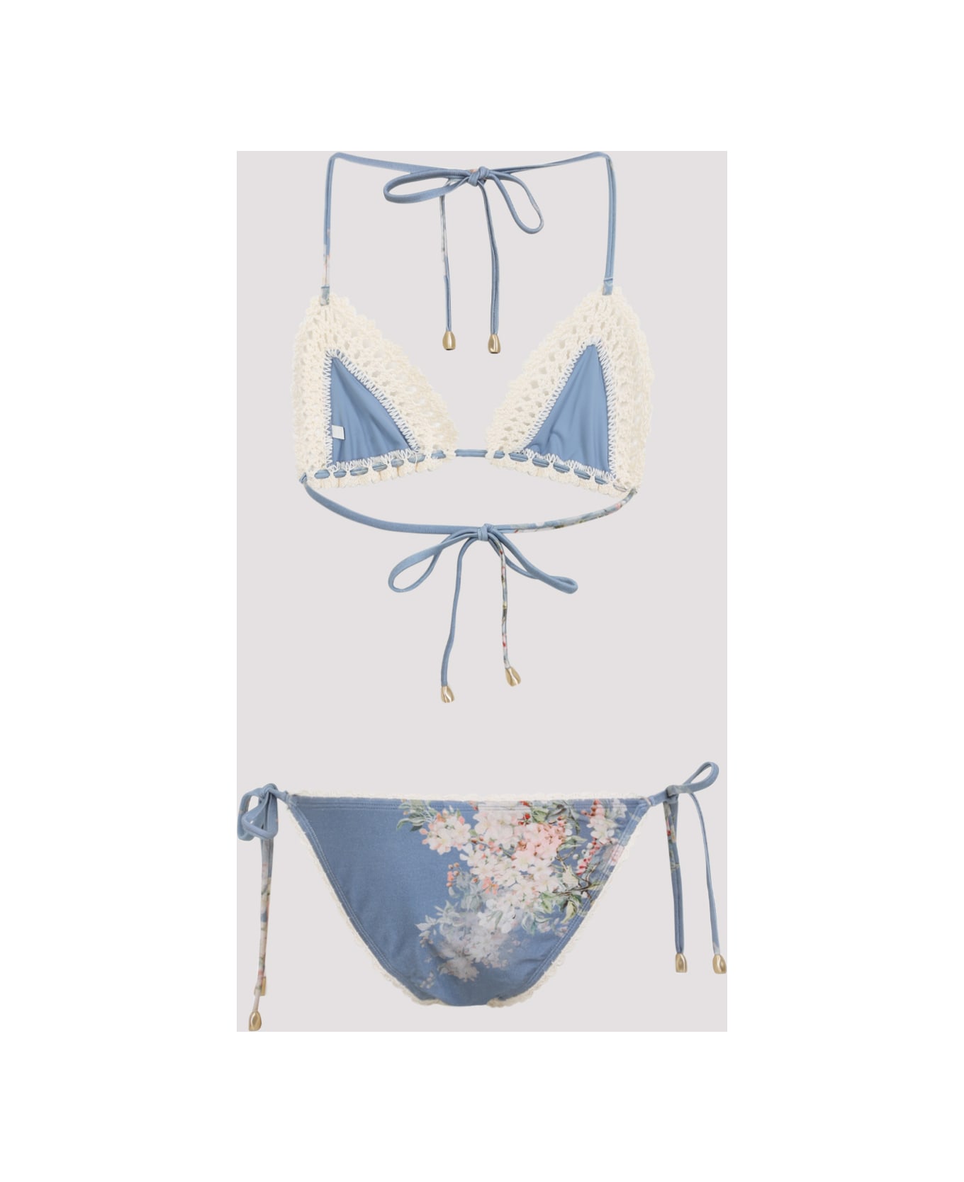 Zimmermann Cascadian Crochet Tri Bikini - Teal Blue Botanical Floral