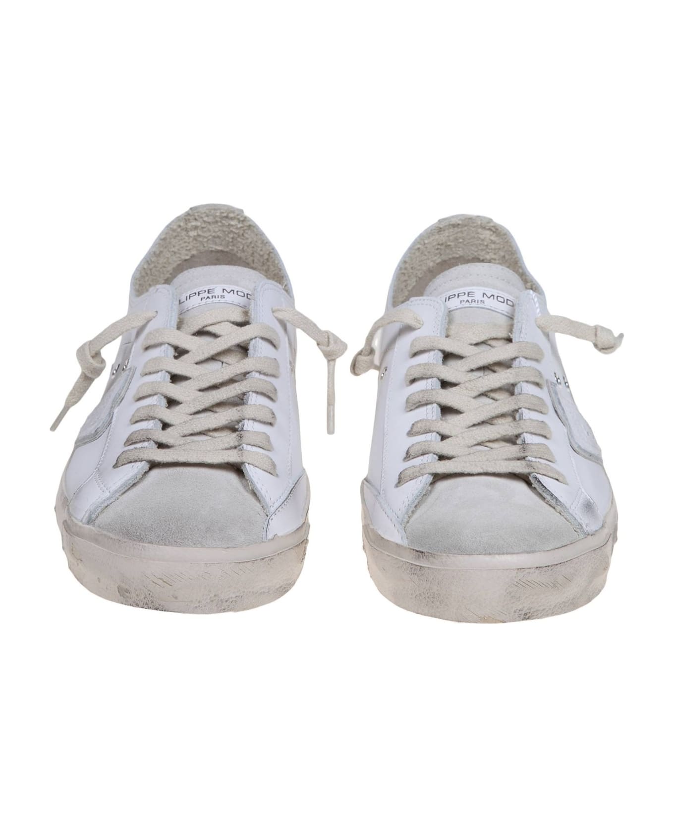 Philippe Model Prsx Low Sneakers In White Leather And Suede - WHITE/GREY