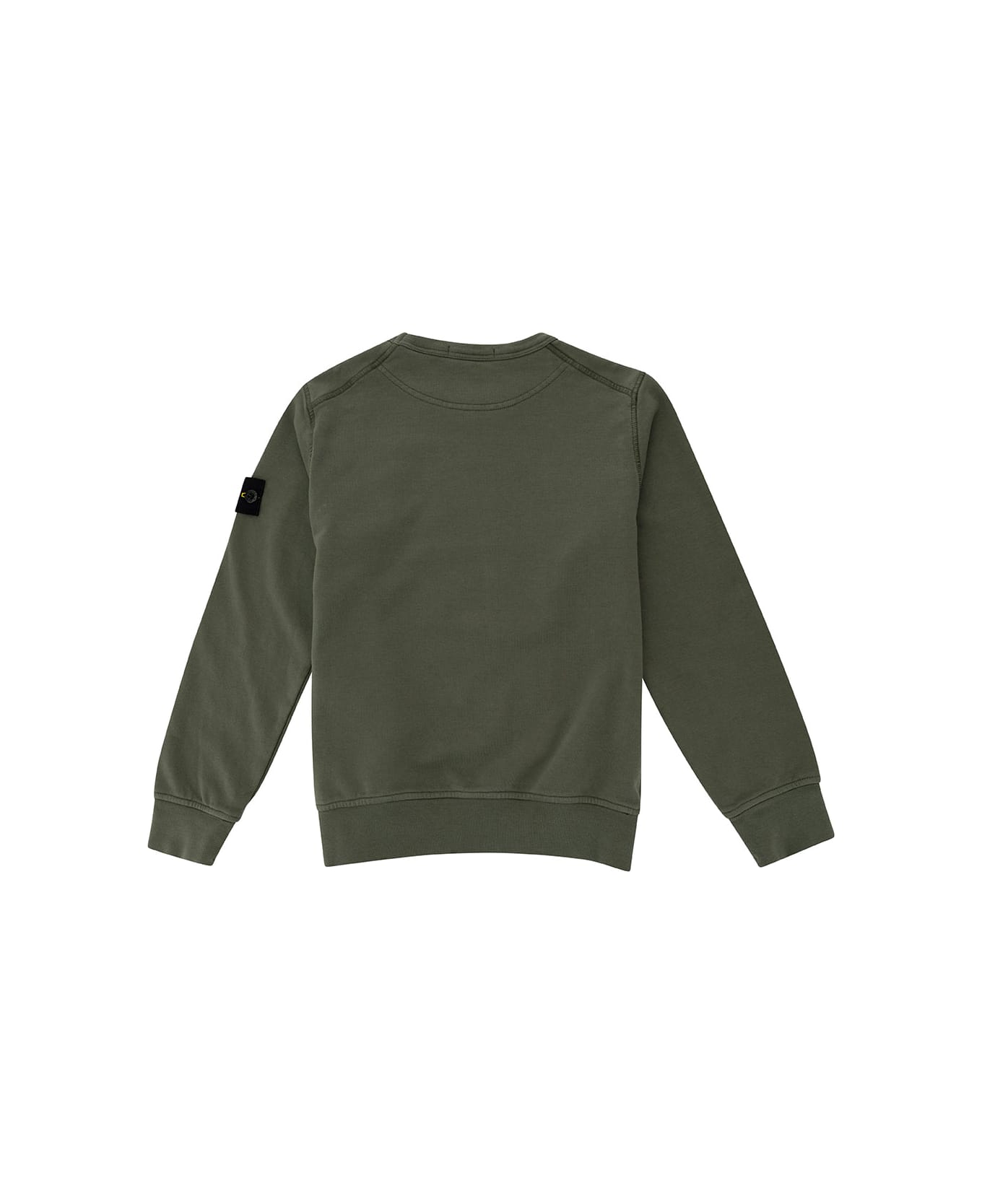 Stone Island Junior Green Crewneck Sweatshirt With Logo Patch In Cotton Boy - Green ニットウェア＆スウェットシャツ
