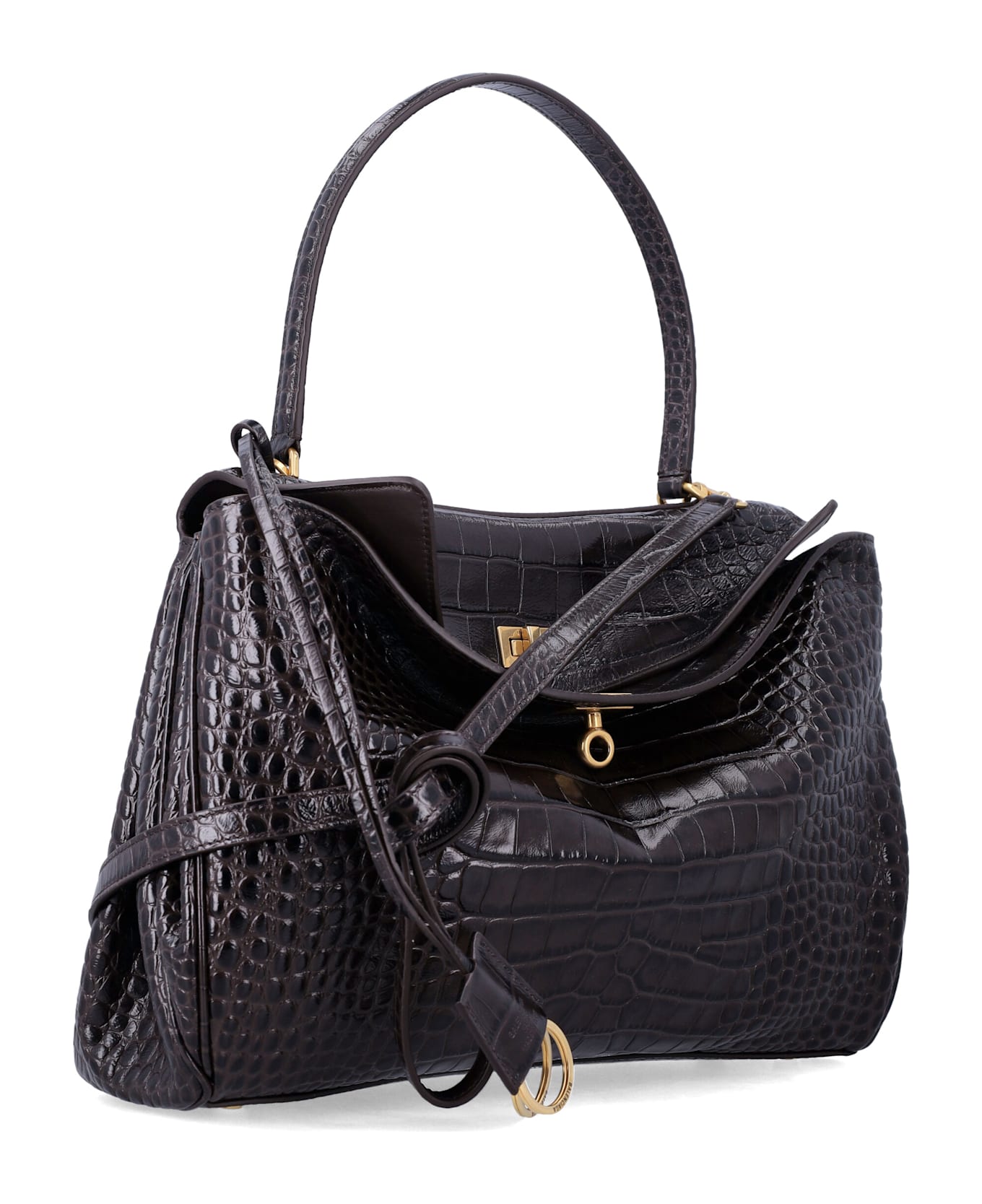 Balenciaga Rodeo Handbag In Crocodile-embossed Leather