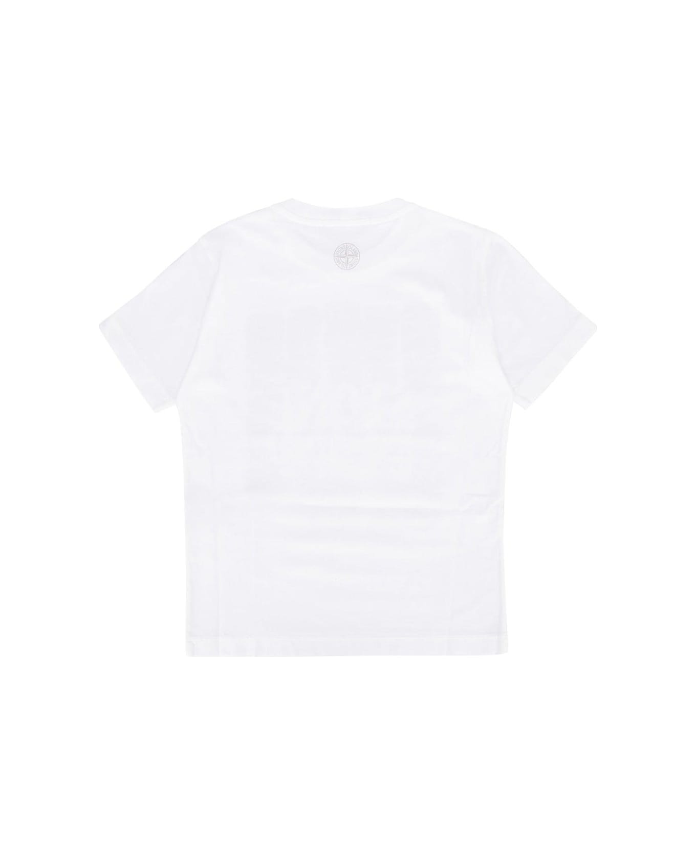 Stone Island Junior Logo Printed Crewneck T-shirt - Bianco