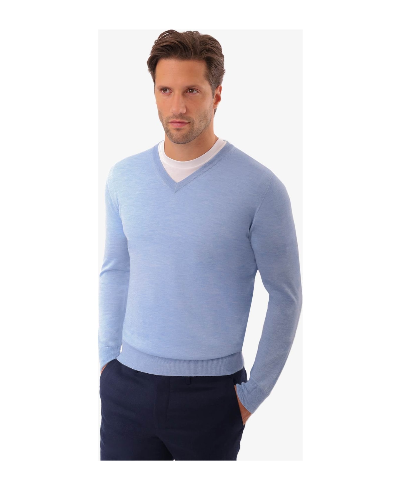 Larusmiani V-neck Sweater 'pullman' Sweater - LightBlue フリース