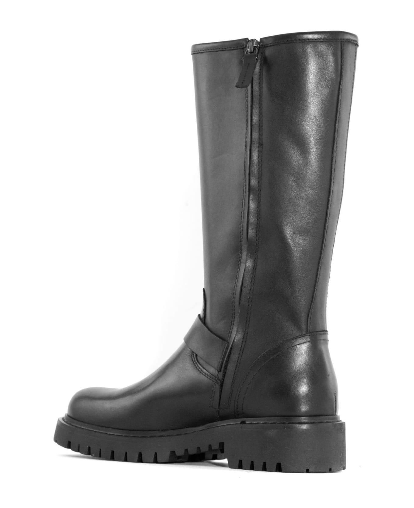 Julie Dee Black Leather High Boot - Black