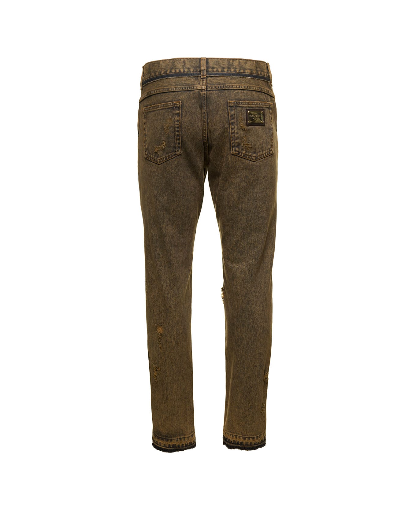 Dolce & Gabbana Straight Jeans With Rips - Brown