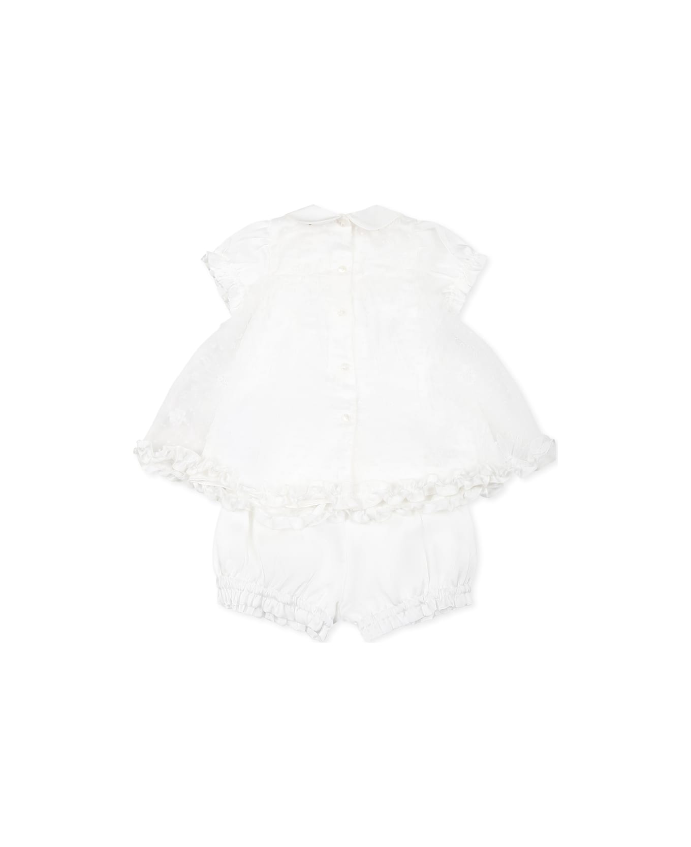 Monnalisa White Suit For Baby Girl With Polka Dots - White
