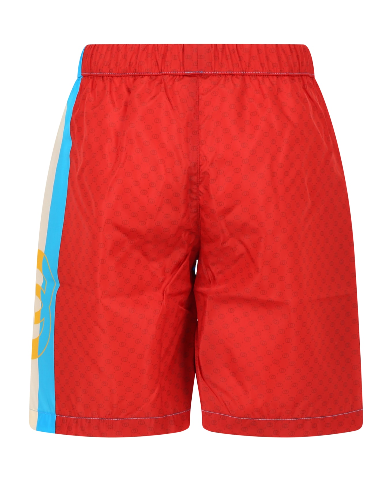 Gucci Multicolor Beach Shorts For Boy With All-over Logo Gg - Light Blue