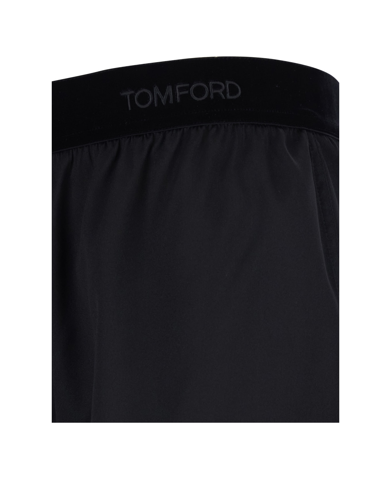 Tom Ford Black Shorts With Elastic Waist With Logo Lettering In Silk Stretch Woman - Black