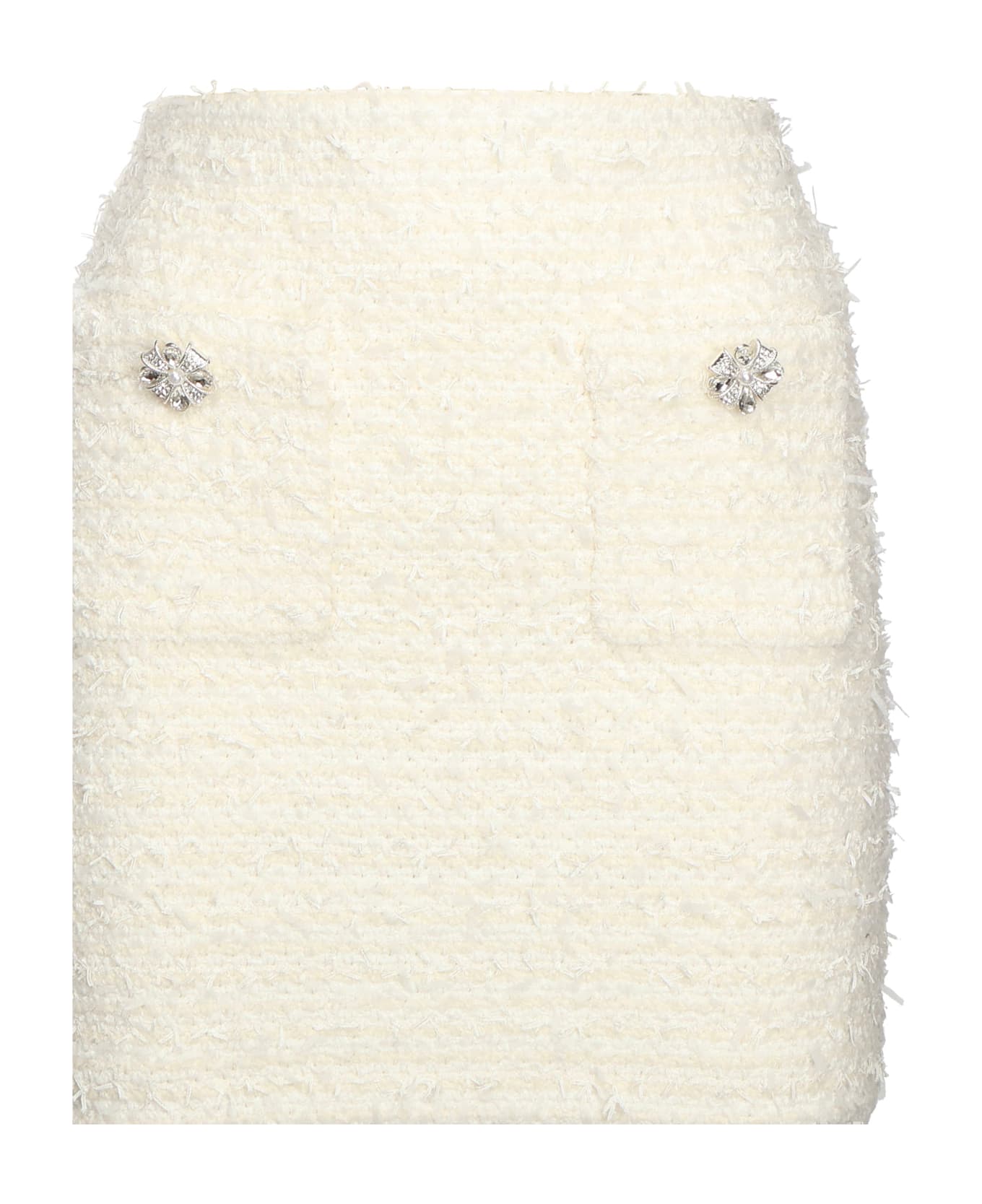 self-portrait Bouclé Knit Mini Skirt - White