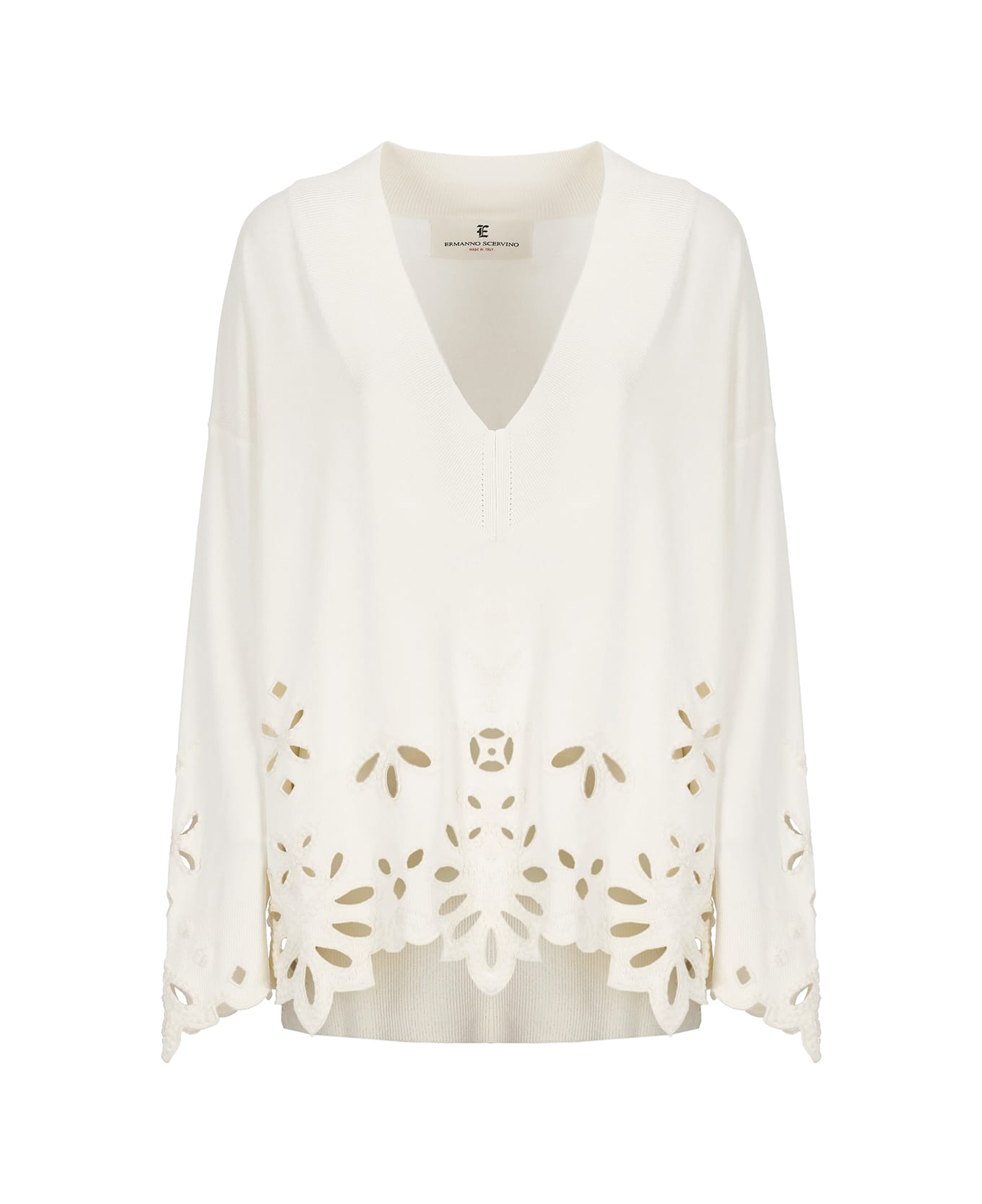 Ermanno Scervino Viscose Sweater With Embroideries - Ivory
