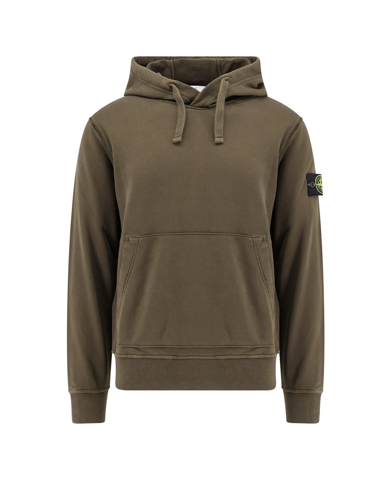 Stone Island Compass Patch Drawstring Hoodie - GREEN