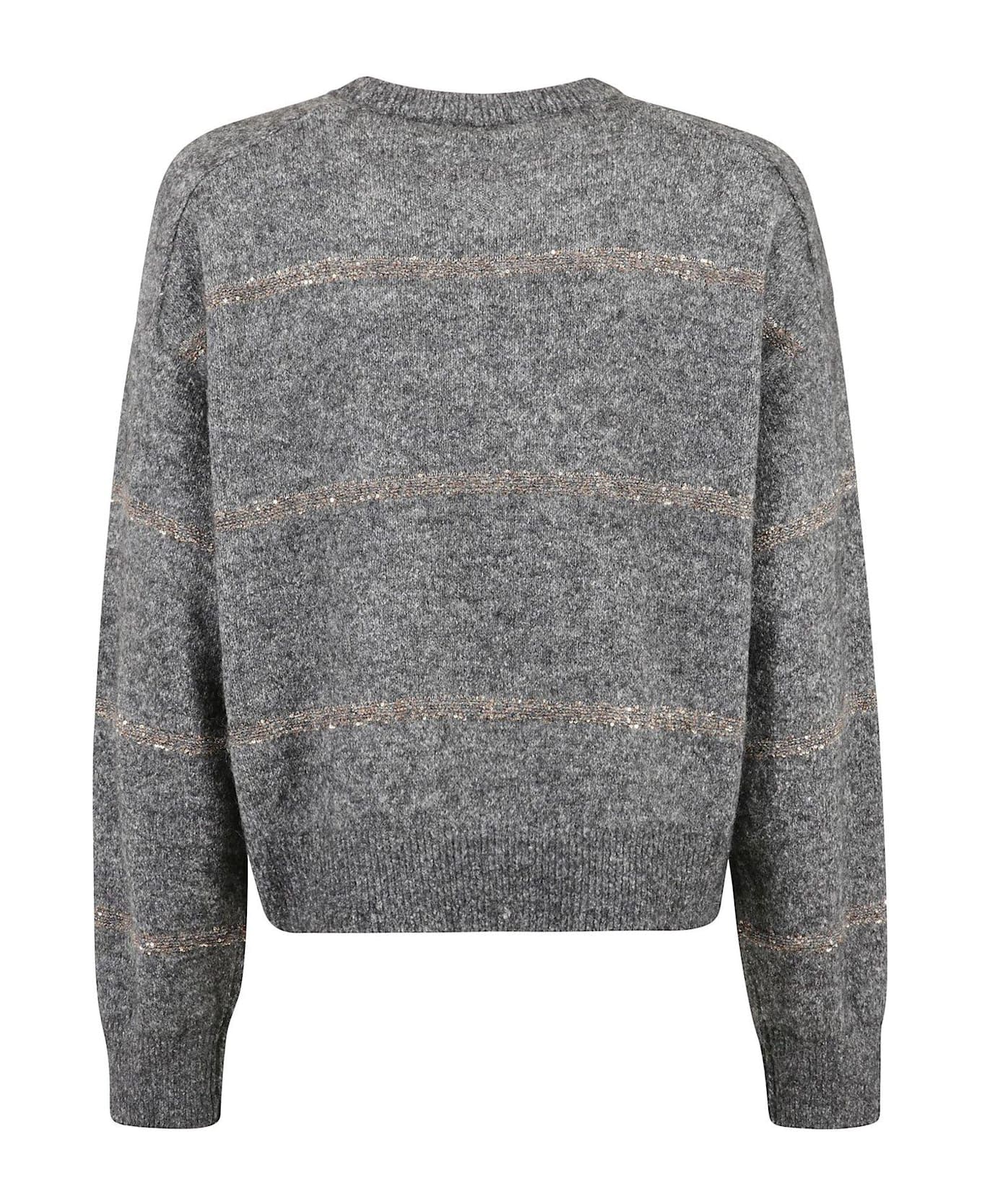 Brunello Cucinelli V-neck Striped Knitted Jumper - GRIGIO SCURO+PIOMBO