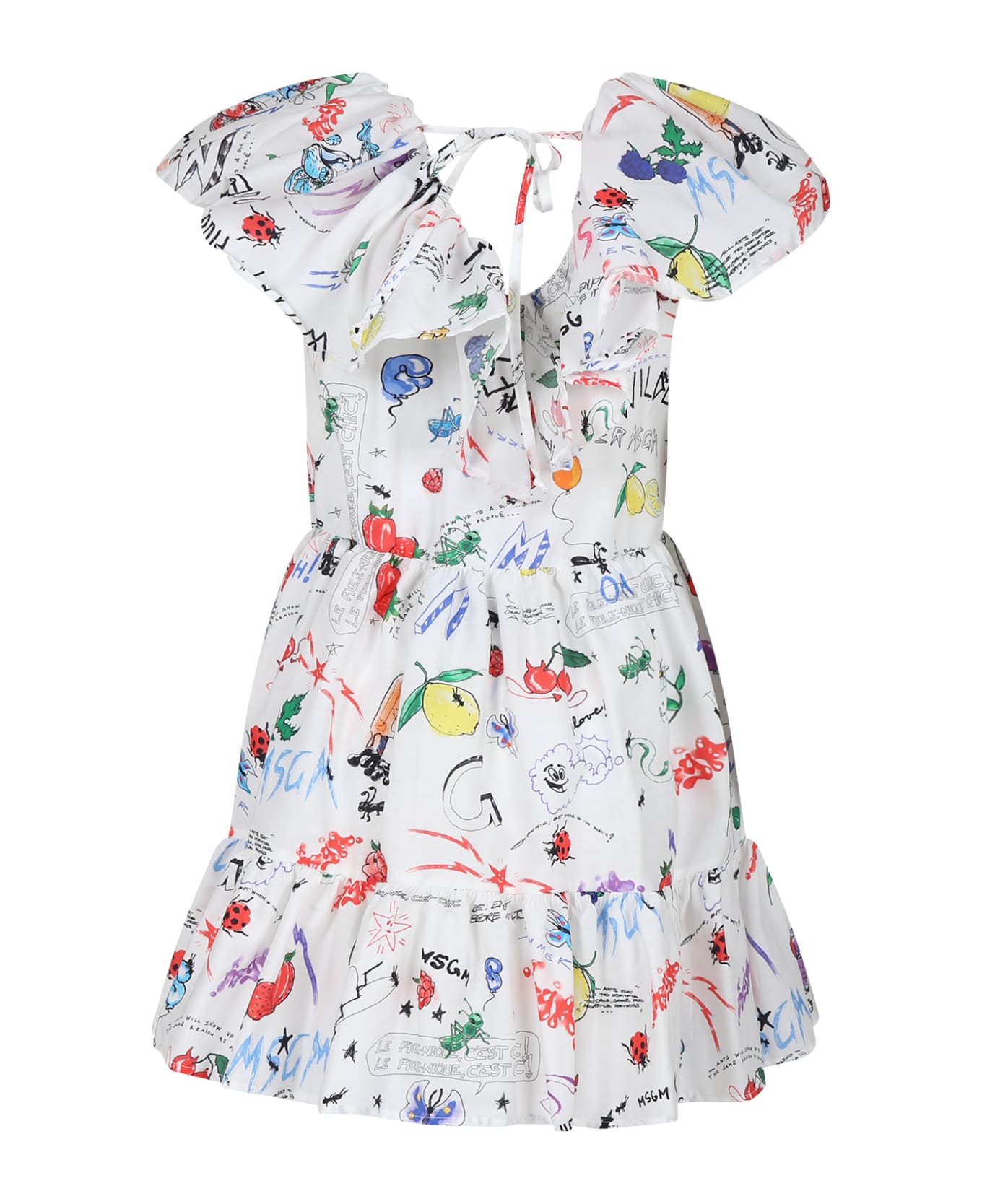 MSGM White Dress For Girl With Comic Print - White ワンピース＆ドレス