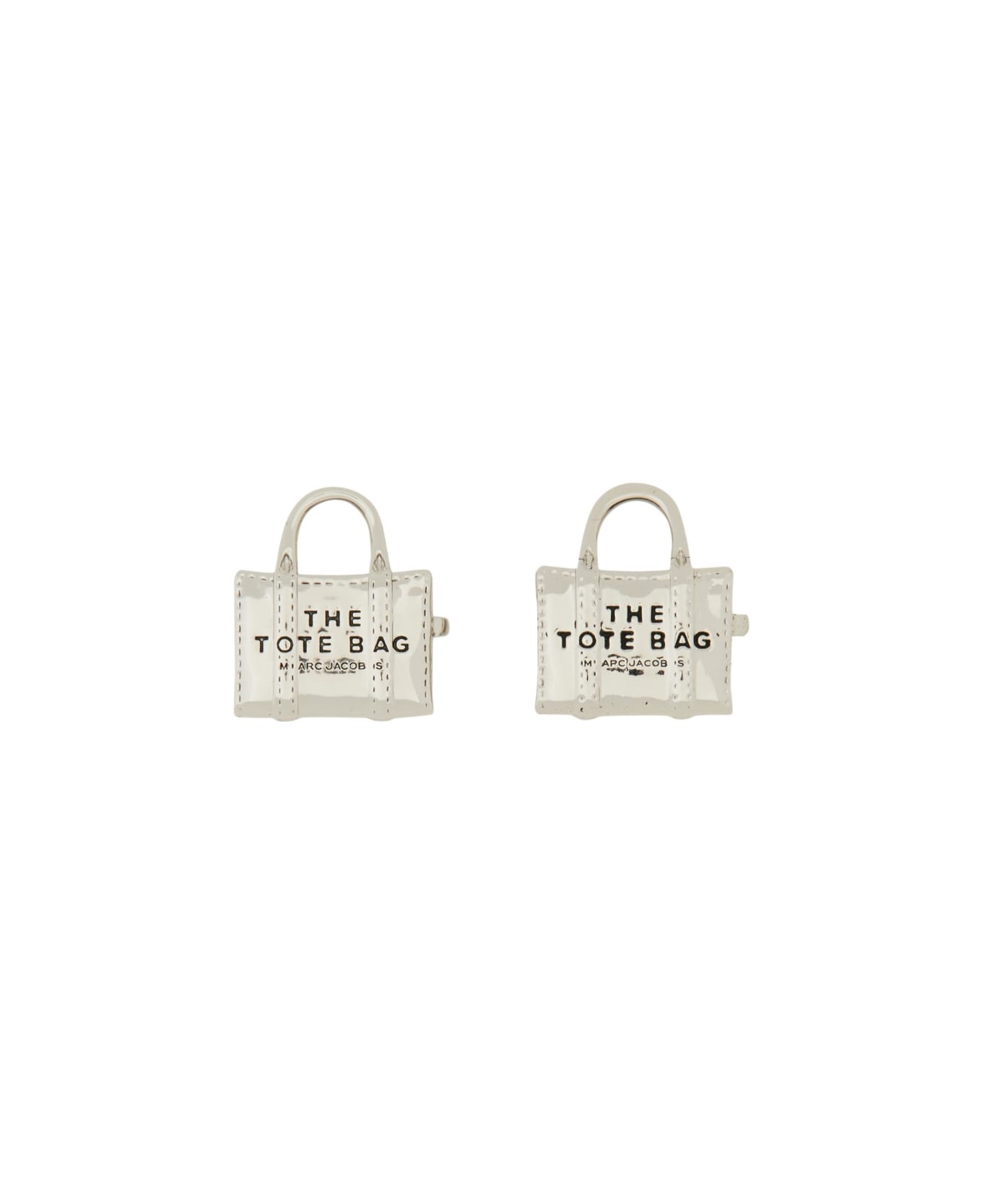 Marc Jacobs Tote Bag Logo Engraved Stud Earrings - SILVER