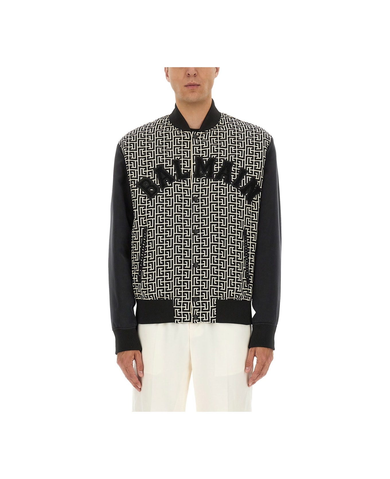 Balmain Monogrammed Varsity Jacket With Patches - MULTICOLOUR