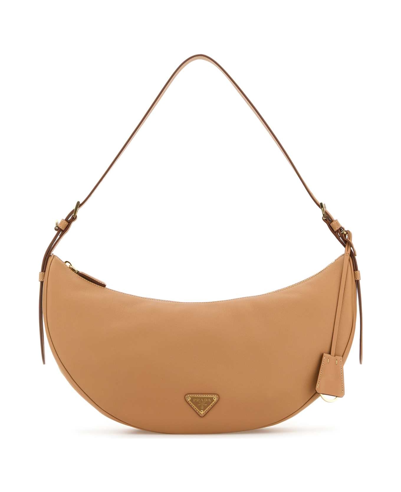 Prada Peach Leather Large Prada Demi-lune Crossbody Bag - NATURALE