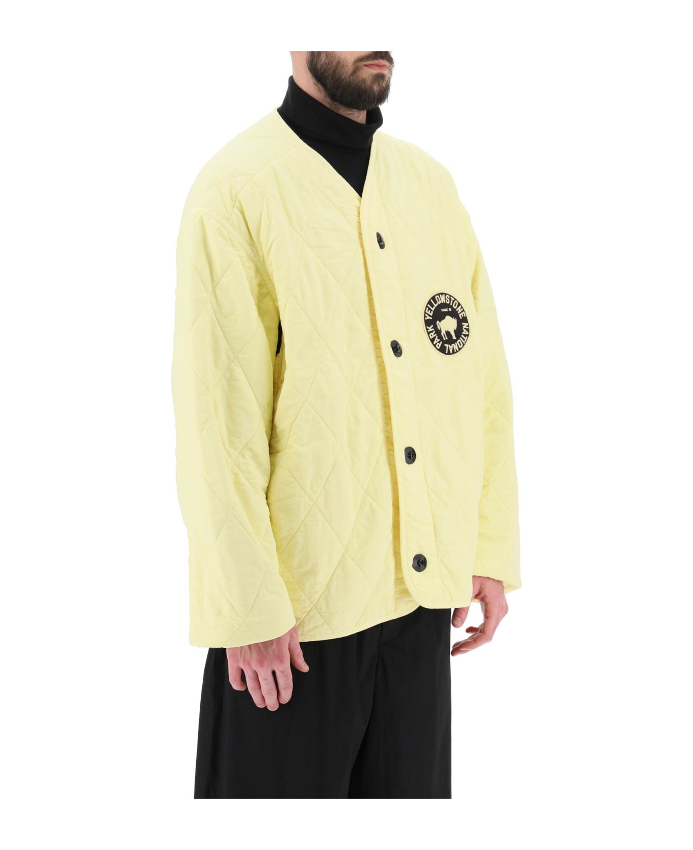 OAMC 'denali' Quilted Jacket With Print And Embroidery At Back - LIGHT PASTEL YELLOW (Yellow)