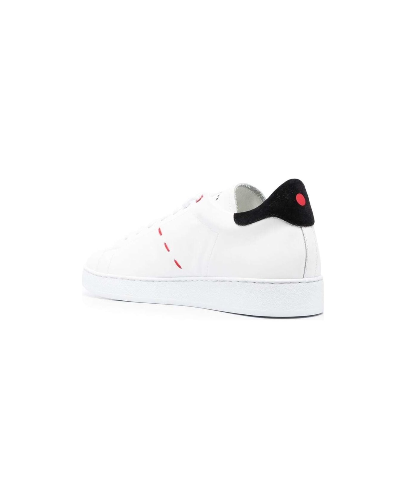 Kiton Black And White Sneakers With Logo And Contrasting Stitching In Leather Man - White