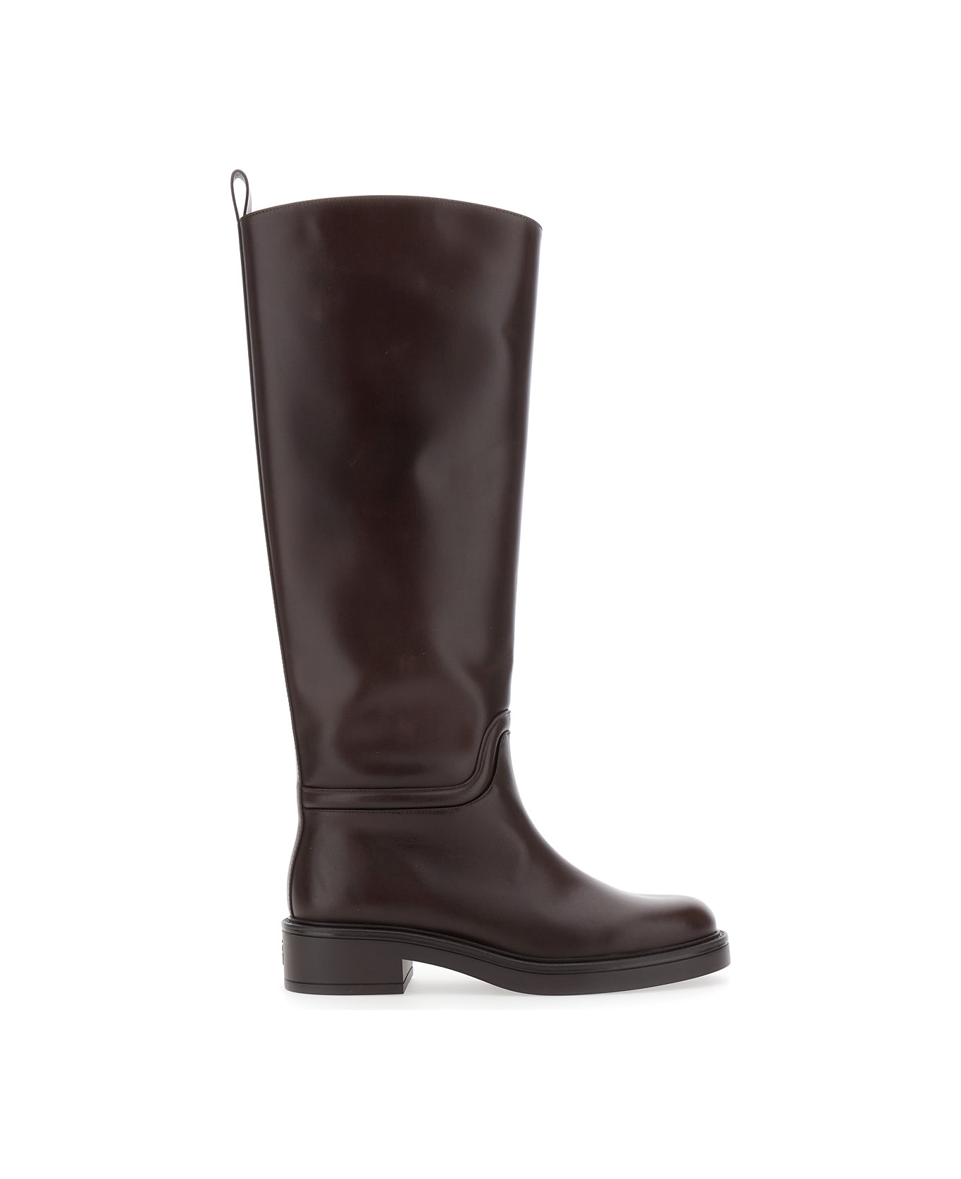Stuart Weitzman 'celia' Brown Knee-high Boots With Pull-tab At The Heel In Leather Woman - Brown