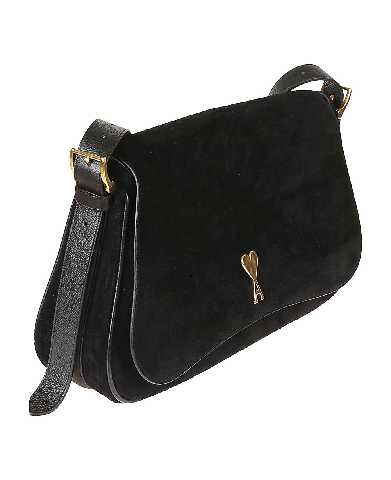 Ami Alexandre Mattiussi Heart Logo Plaque Velvet Shoulder Bag - Black