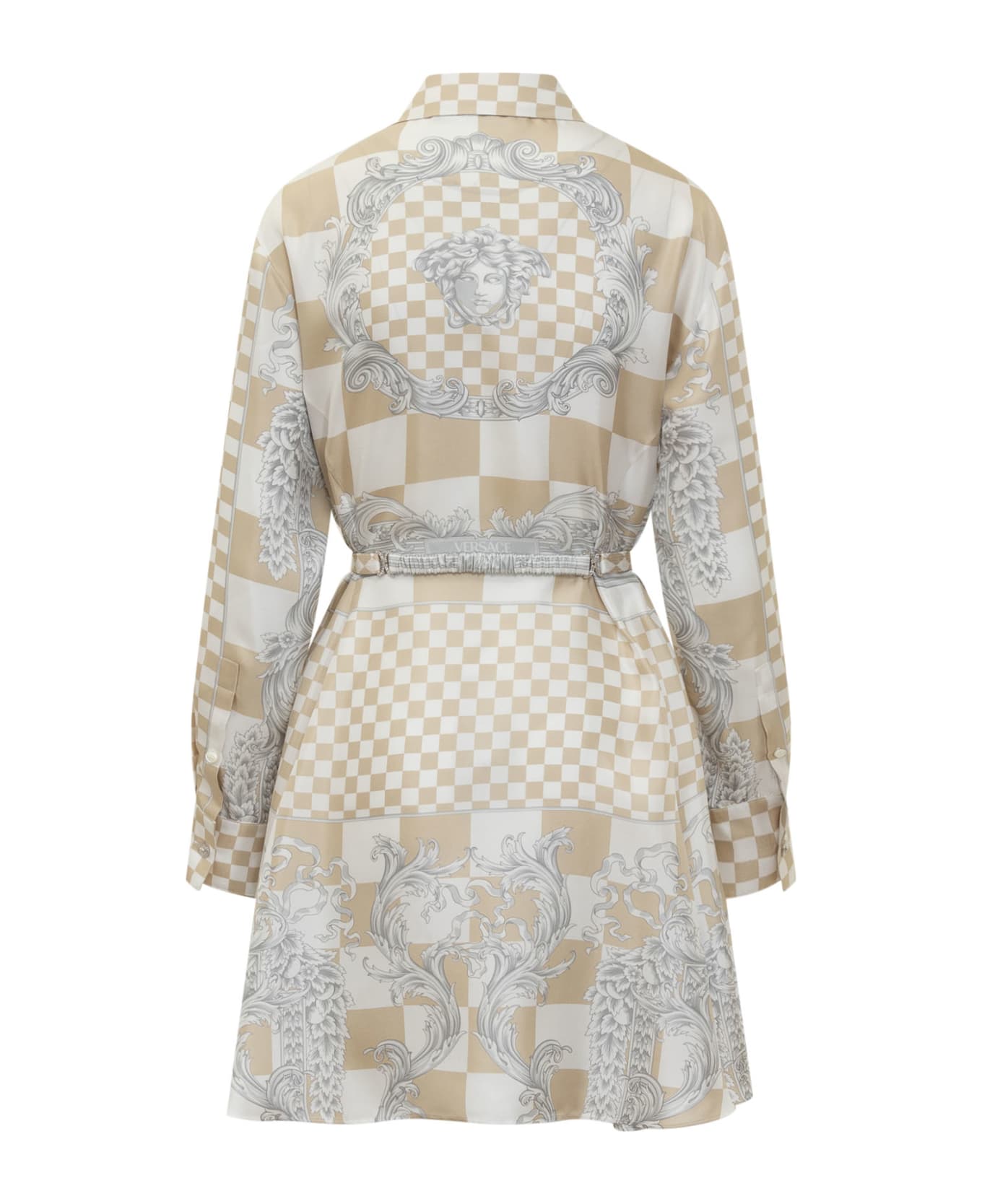 Versace Chemisier Dress With Baroque Print - LIGHT SAND-BIANCO-SILVER ワンピース＆ドレス