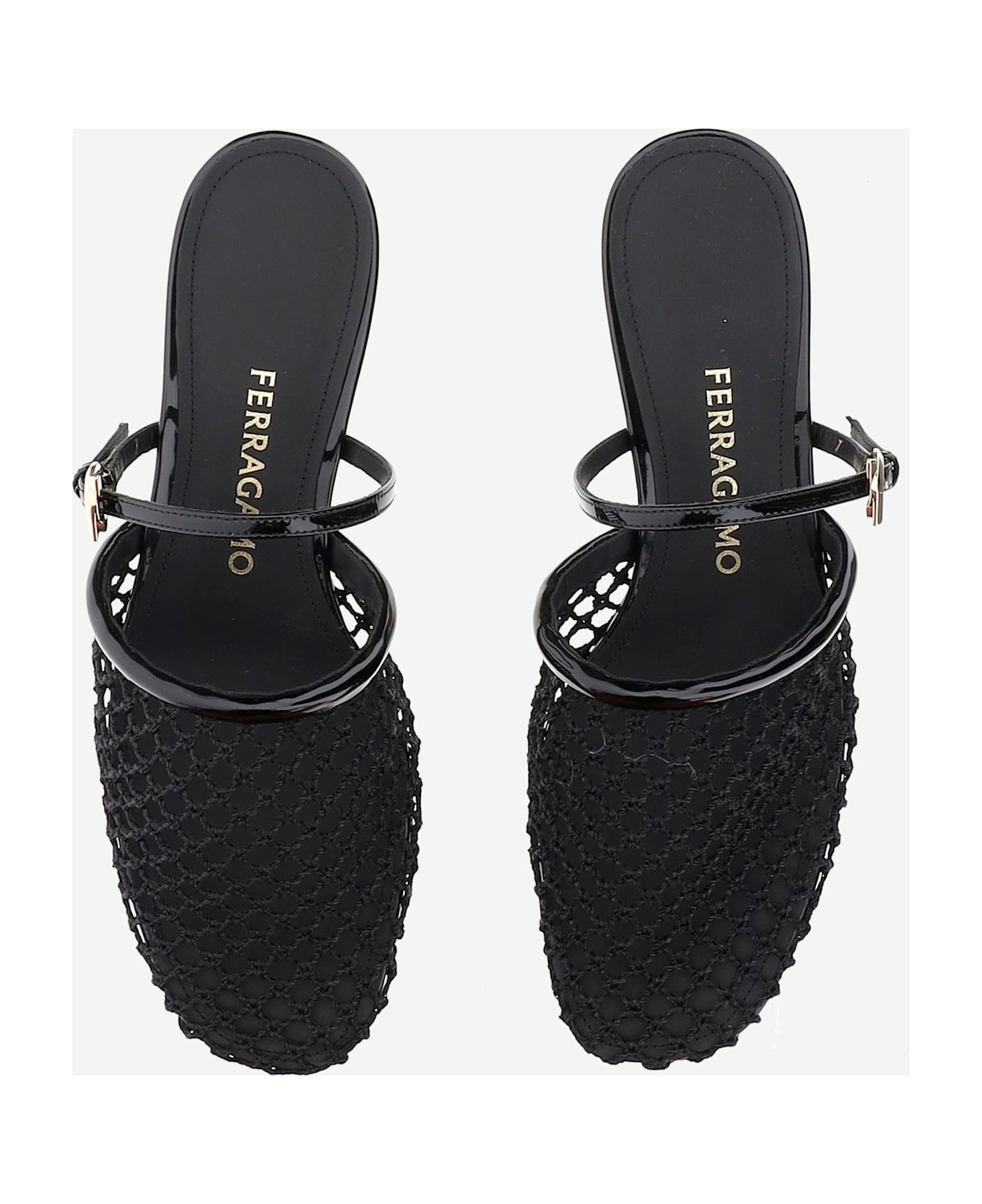 Ferragamo Mesh And Leather Mules - Black