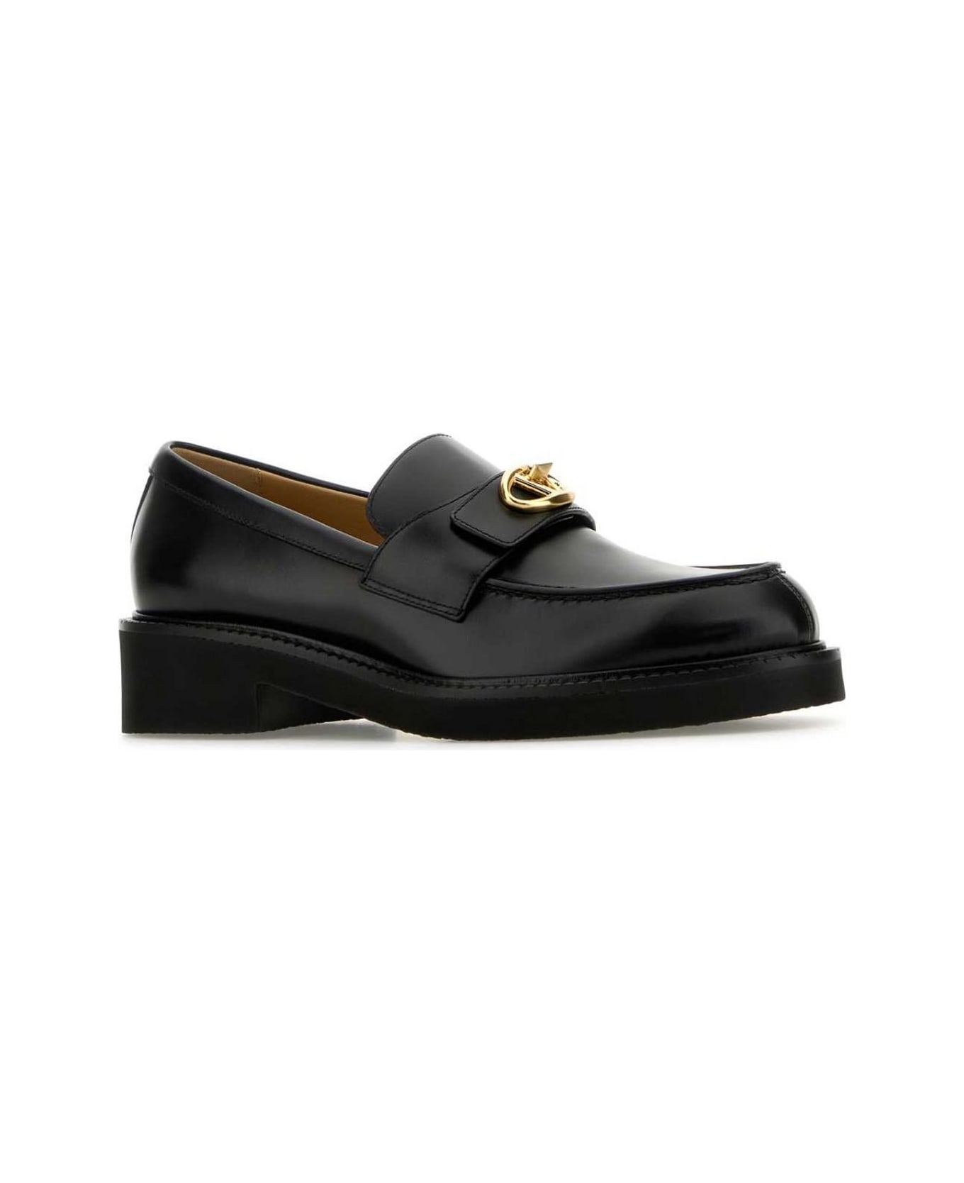 Valentino Logo Plaque Slip-on Loafers - Black