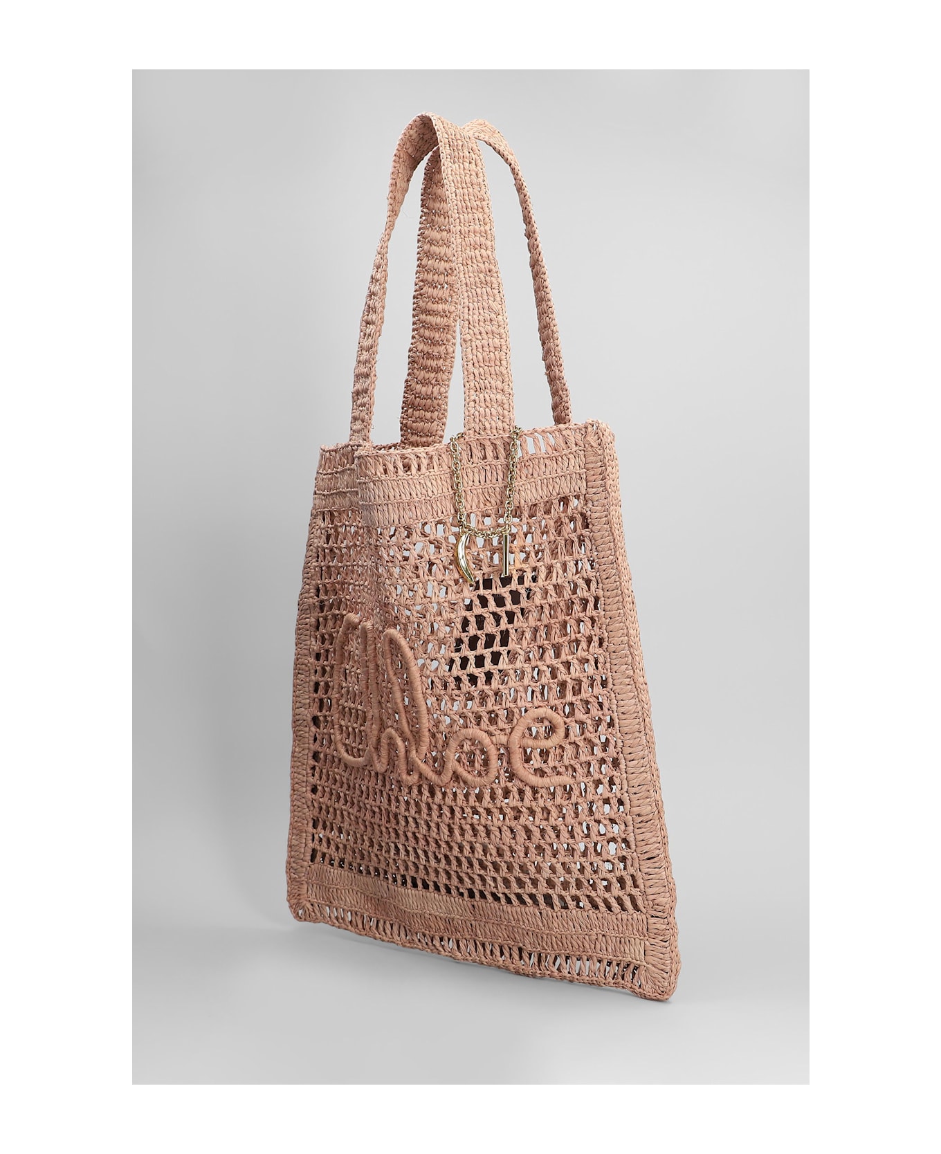 Chloé Summer Banana Tote In Powder Raffia - powder