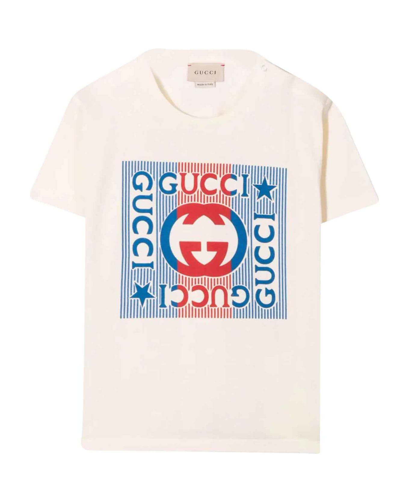 Gucci White T-shirt With Frontal Print - Crema