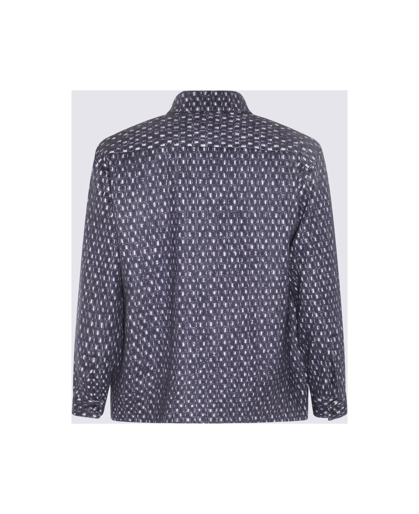 Kiton White And Blue Wool And Silk Blend Shirt