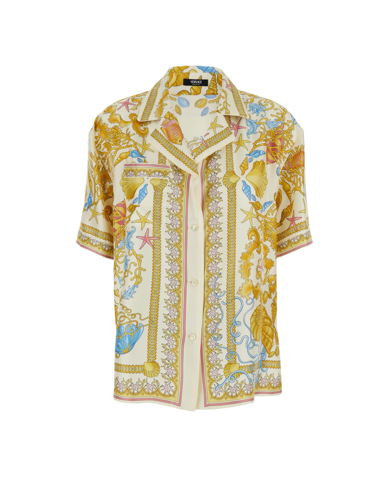 Versace Multicolor Bowling Shirt With Cuban Collar And All-over Underwater Barocco Print In Silk Woman - Multicolor