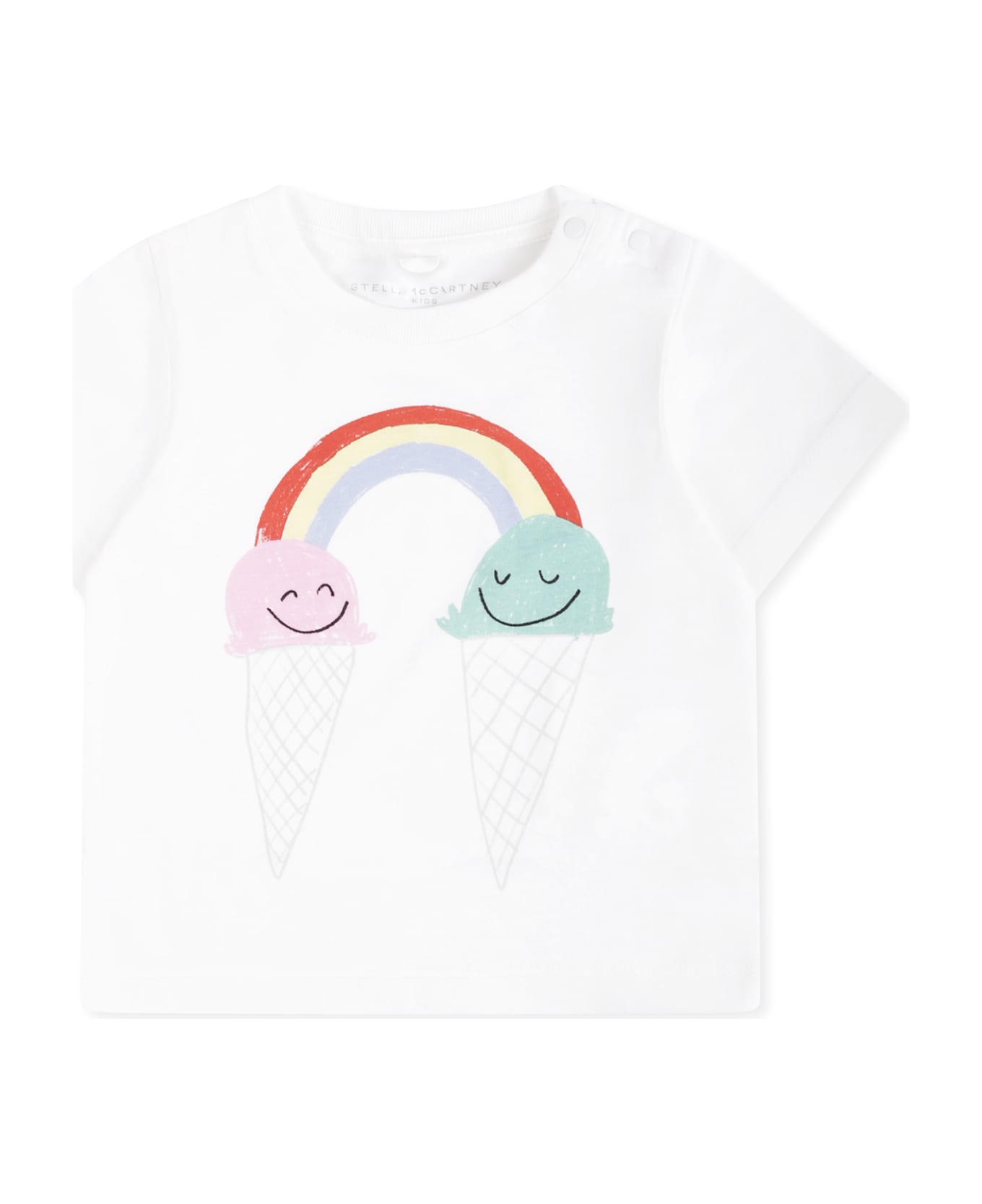 Stella McCartney Kids White T-shirt For Baby Girl With Ice Cream - Ivory