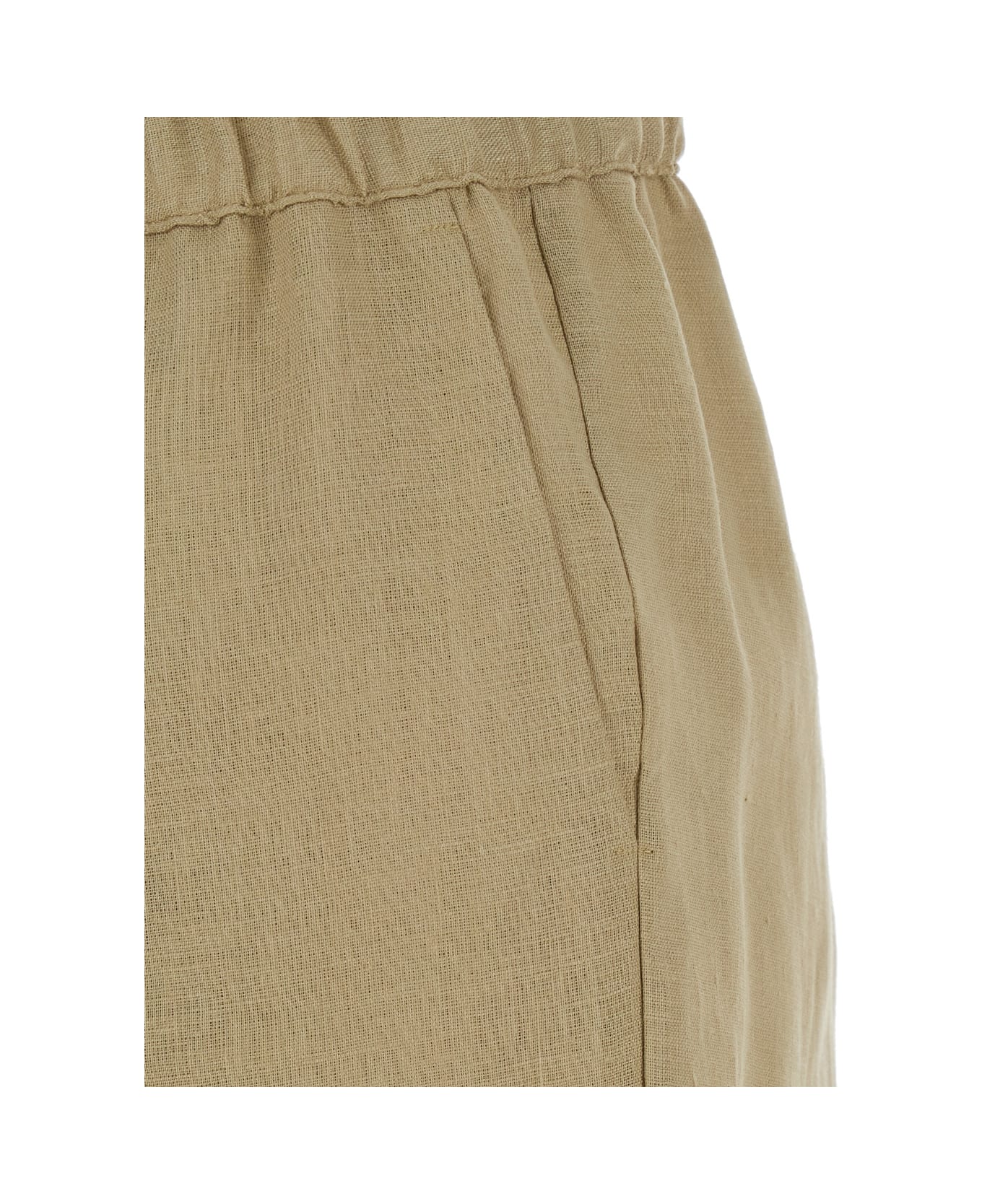 SEMICOUTURE Beige Pants With Elastic Waist With Drawstring In Linen Woman - Beige