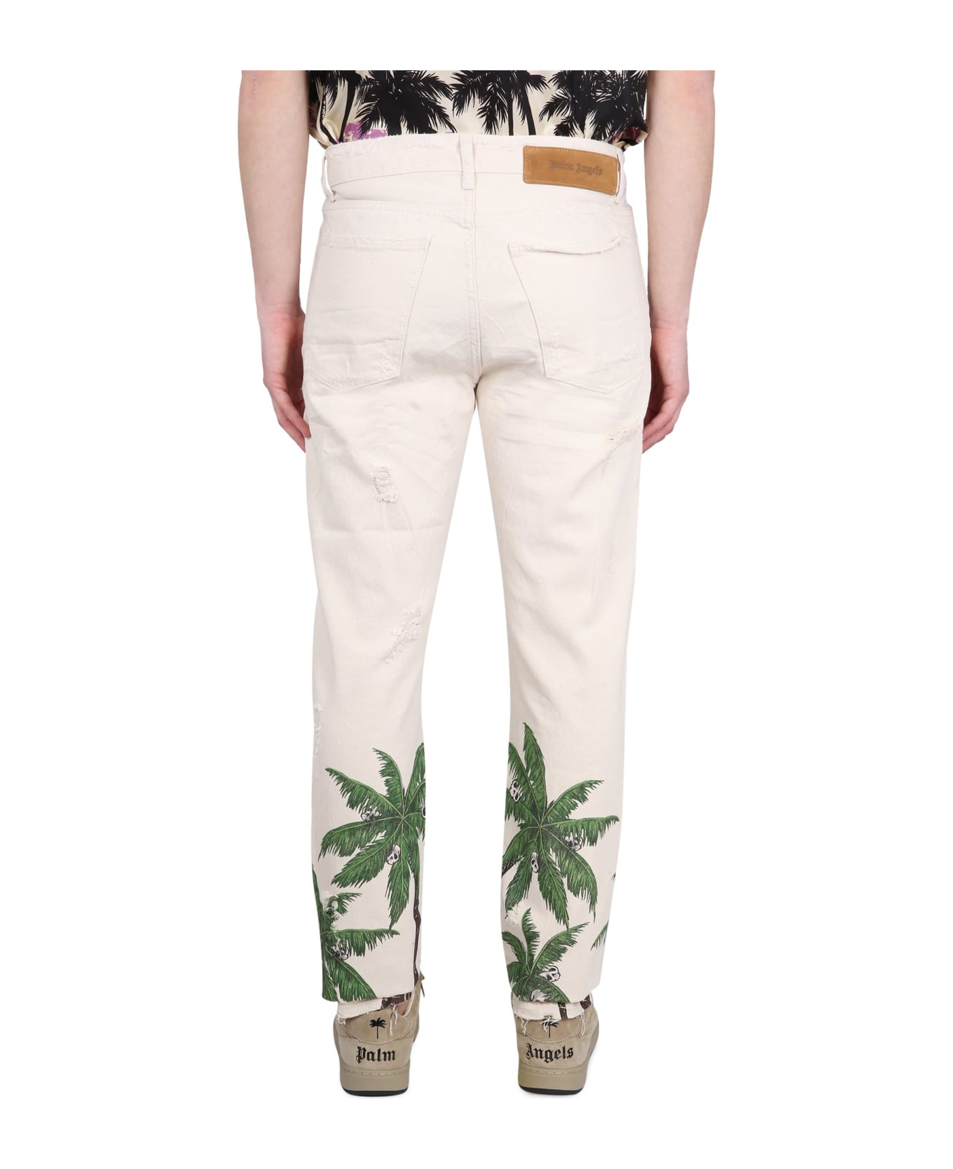 Palm Angels Palm Printed Distressed Jeans - BIANCO