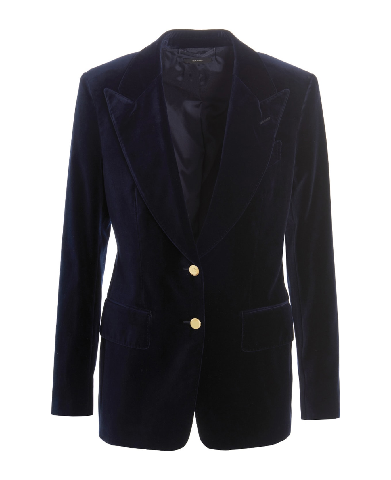 Tom Ford Logo Button Velvet Blazer Jacket - Blue