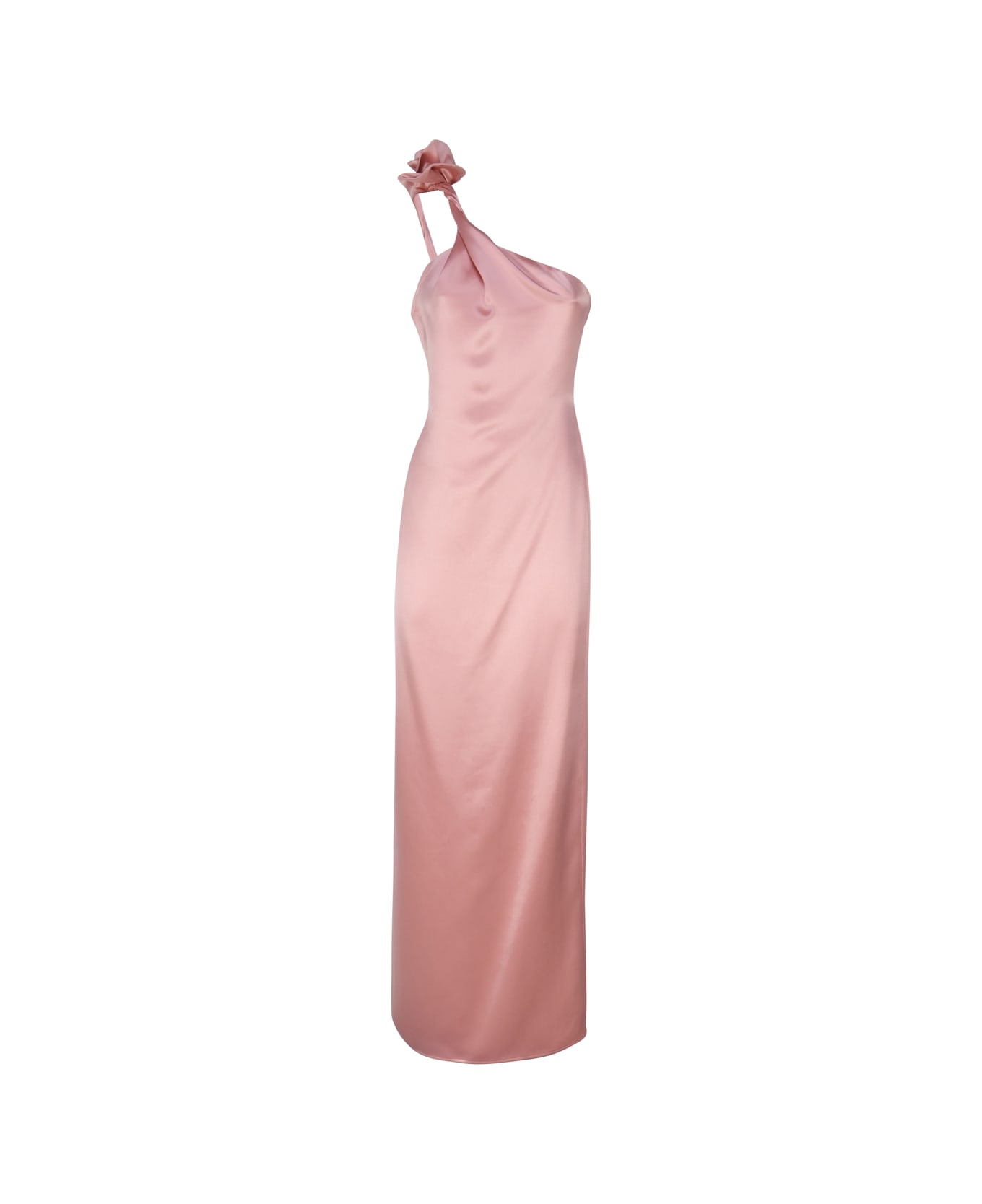 Magda Butrym Silk One-shoulder Midi Dress With Rose Appliqués - Pink