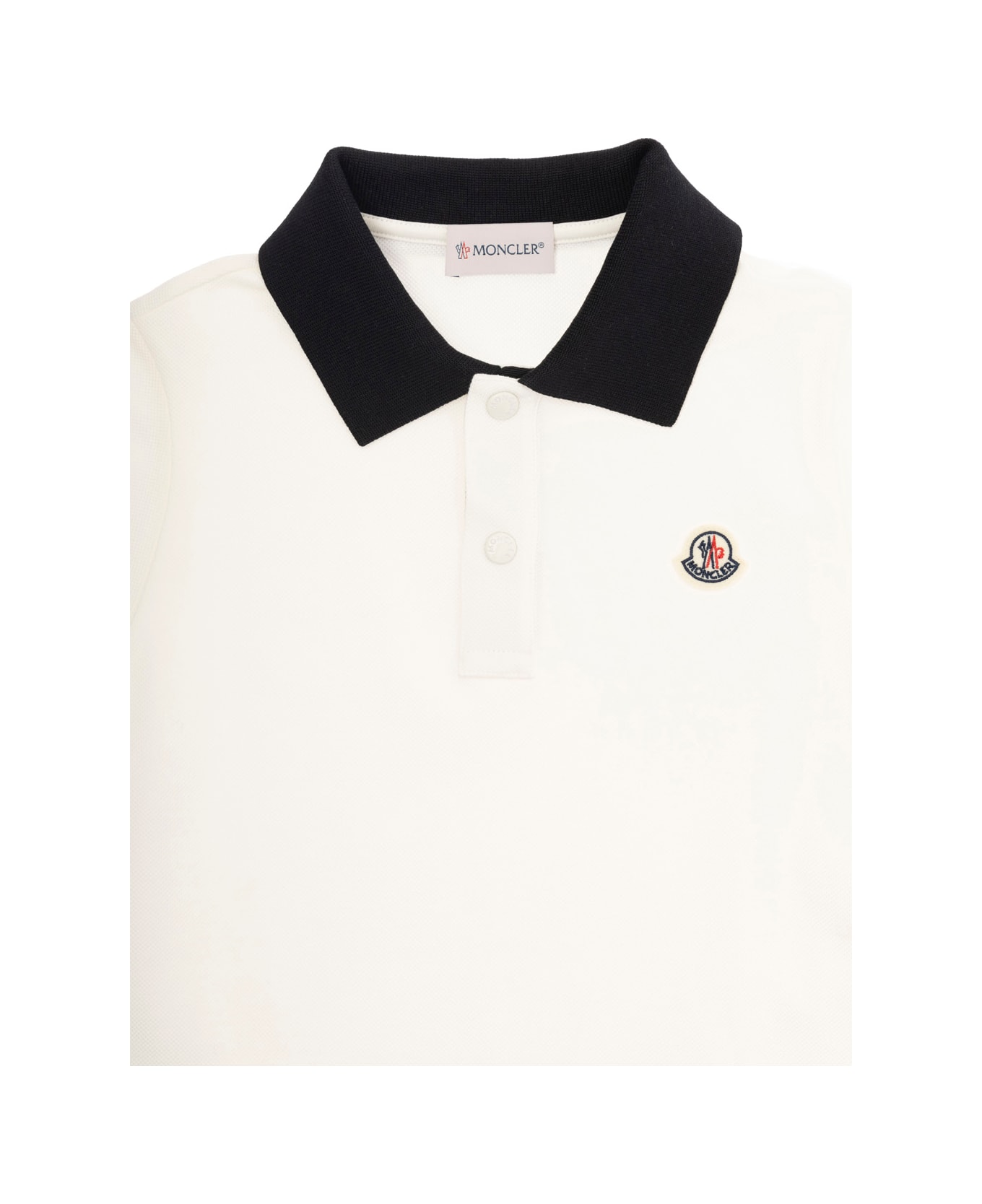 Moncler White Polo Shirt With Logo Patch In Cotton Boy - White