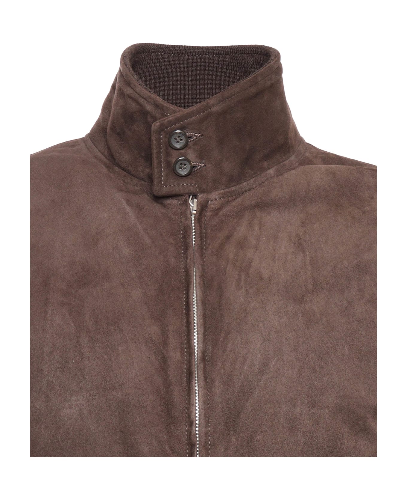 Stewart Jacket With Double Slider Zip, Barracuda Collar With 2buttons, 2welt Side Pockets, Bottom Garment And Cuffs In Rib Knit. Goose Down Padding. - BROWN