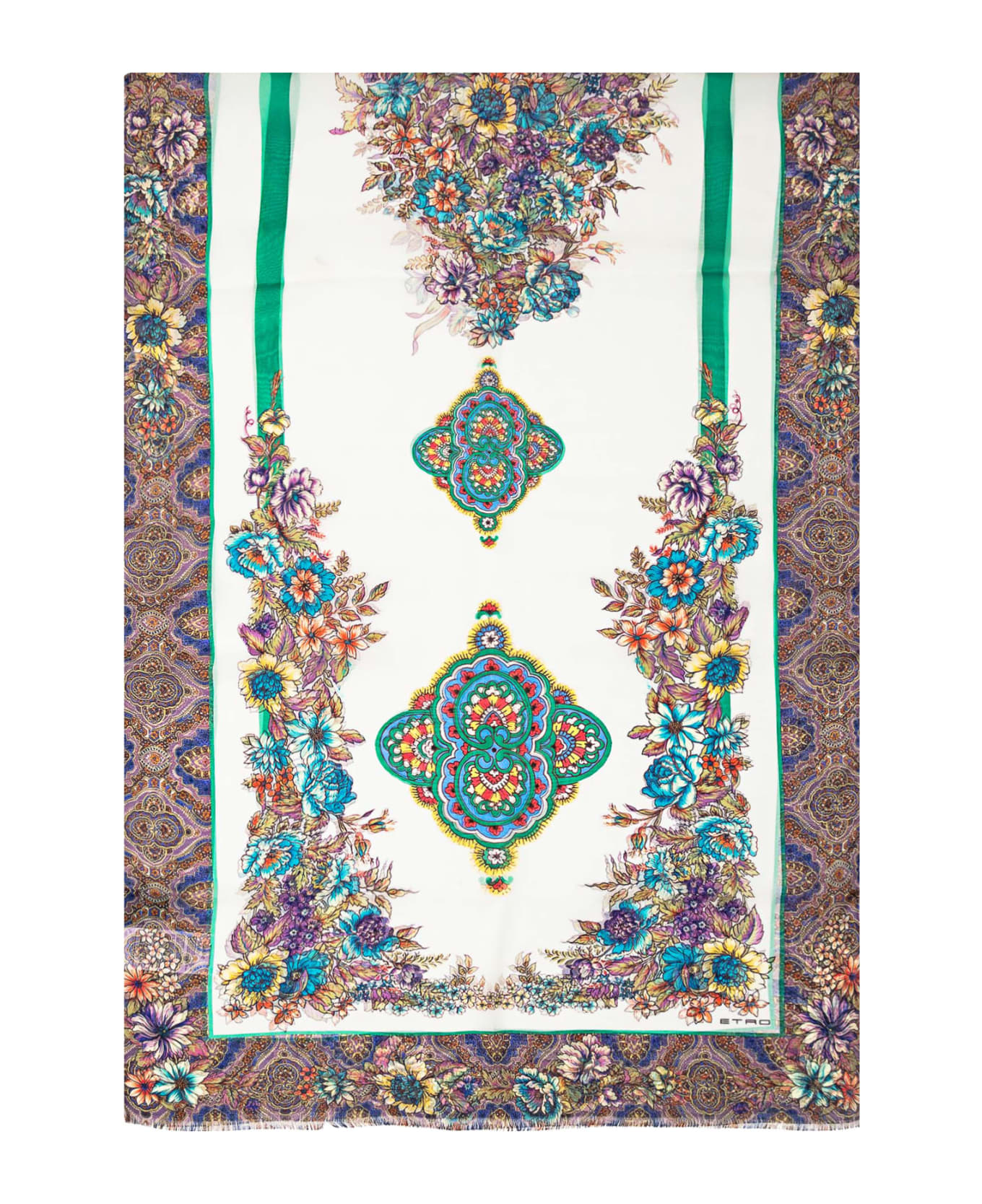 Etro Multicolor Scarf With 'bouquet Medaglioni' Print In Silk Woman - FDO BIANCO