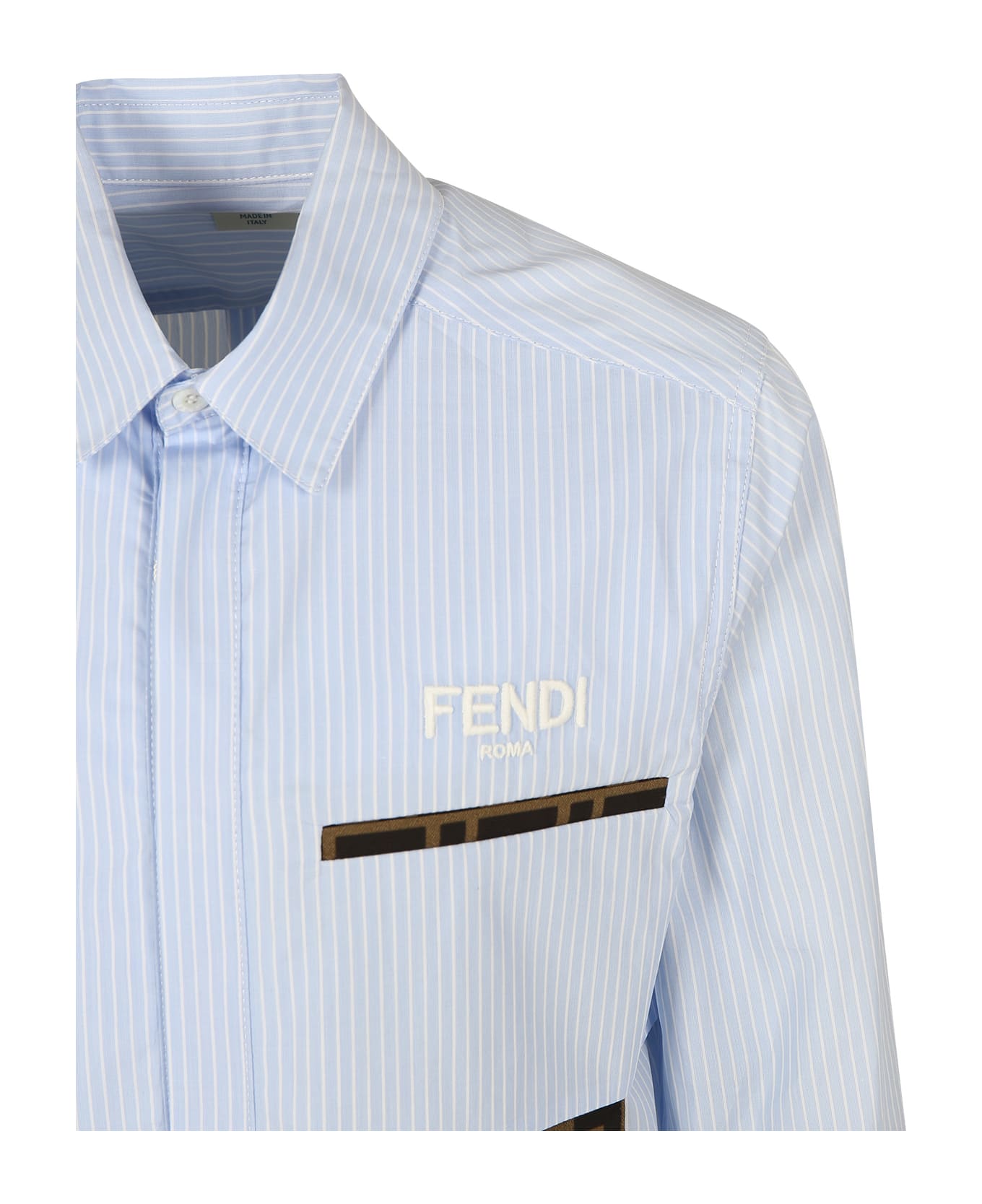 Fendi Sky Blue Shirt For Boy With Logo - Light Blue