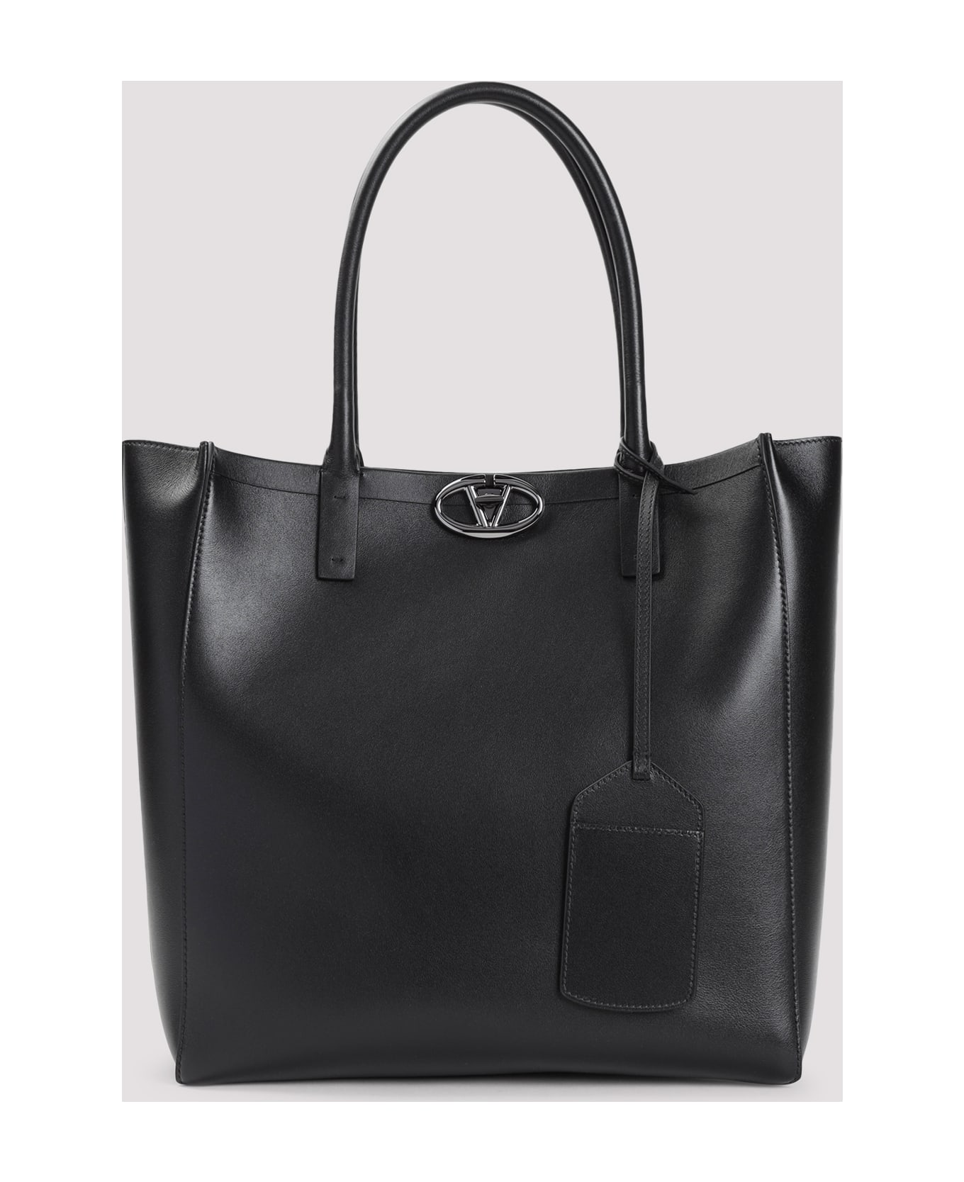 Valentino Garavani Black Leather Medium Vlogo Locker Shopping Bag - NERO