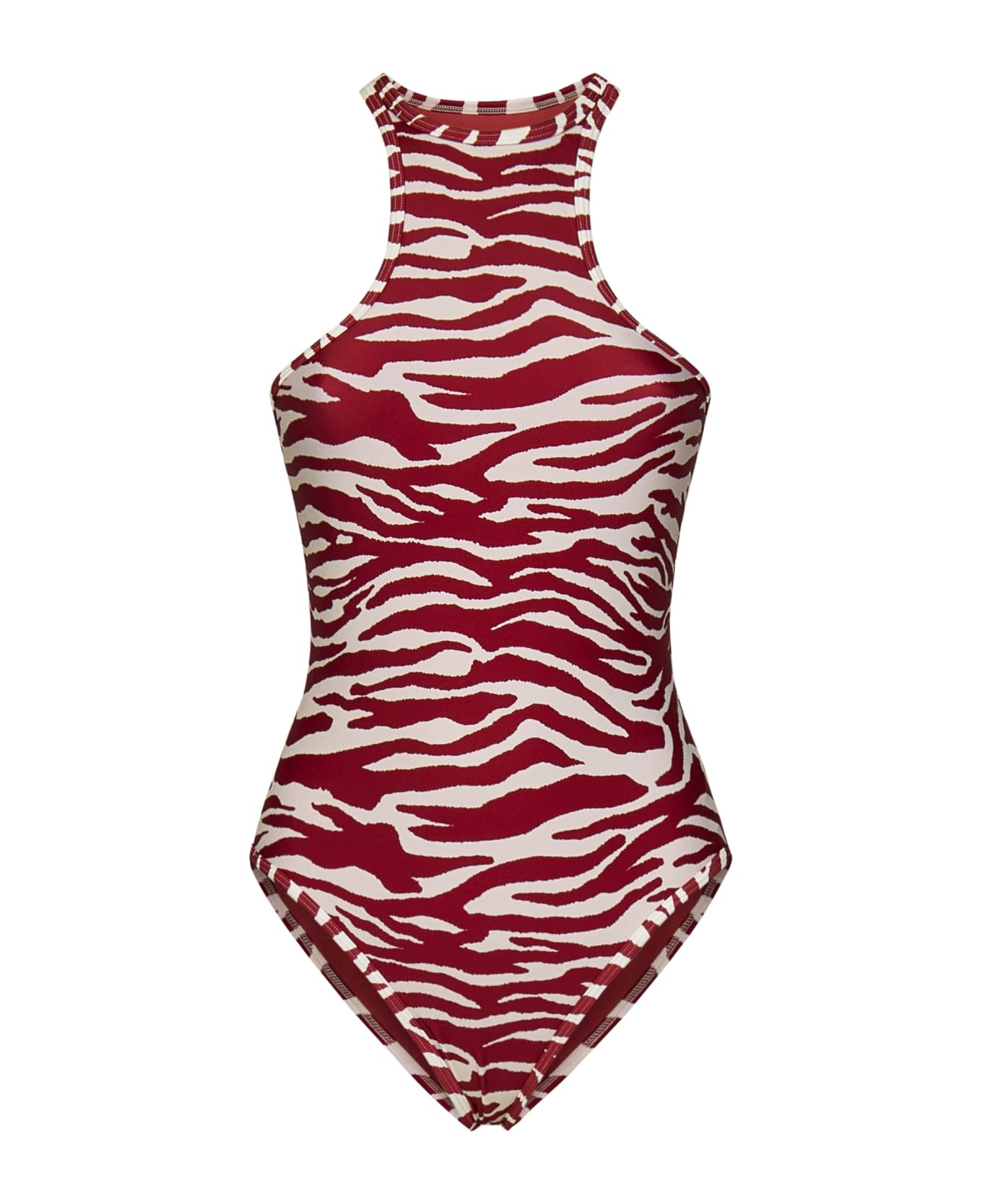 The Attico Zebra Print White\/red One-piece Swimming Costume - Red