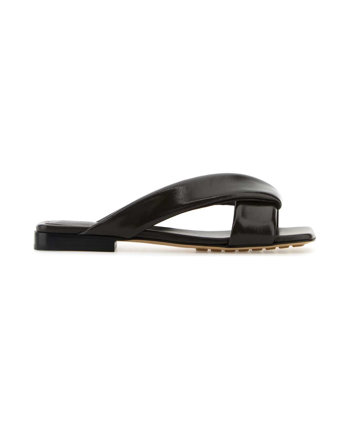Bottega Veneta Dark Brown Leather Riva Slippers - FONDANT
