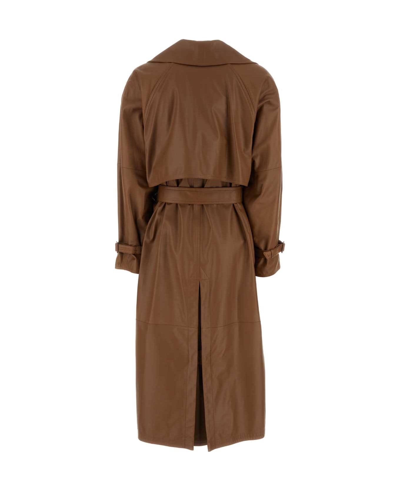 Max Mara Brown Leather Ande Coat - CUOIO