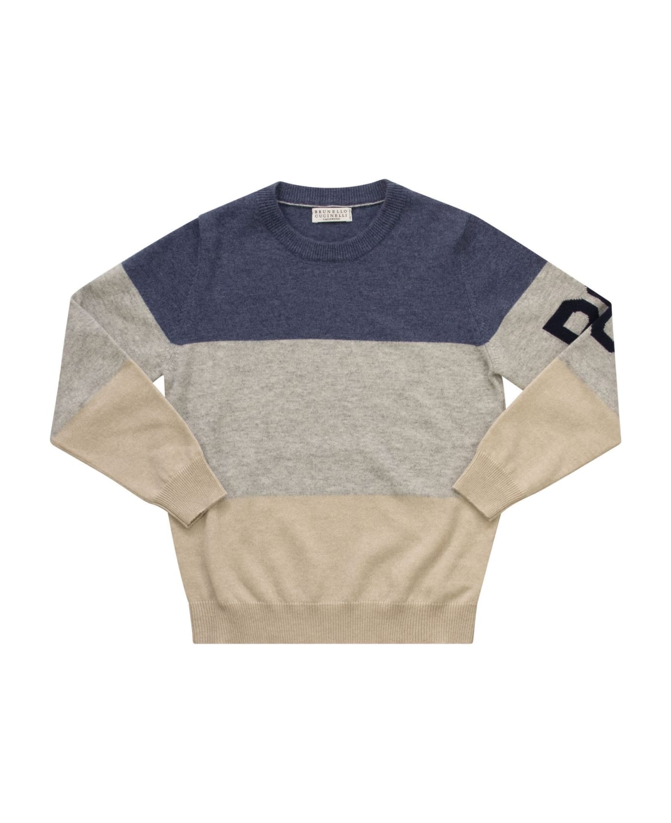 Brunello Cucinelli Cashmere Crew-neck Sweater - Blue/grey/sand