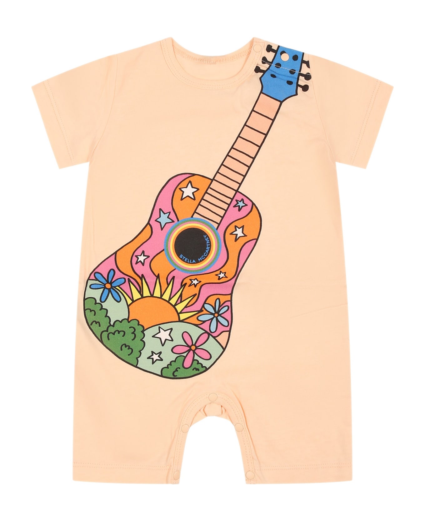 Stella McCartney Kids Pink Romper For Baby Girl With Guitar And Logo - Pink