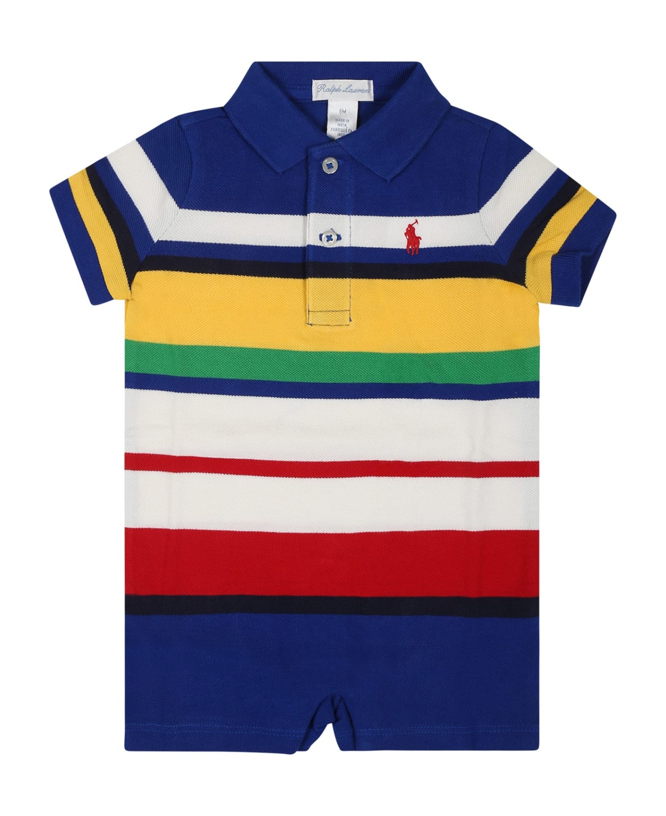 Ralph Lauren Blue Romper For Baby Boy With Pony - Multicolor
