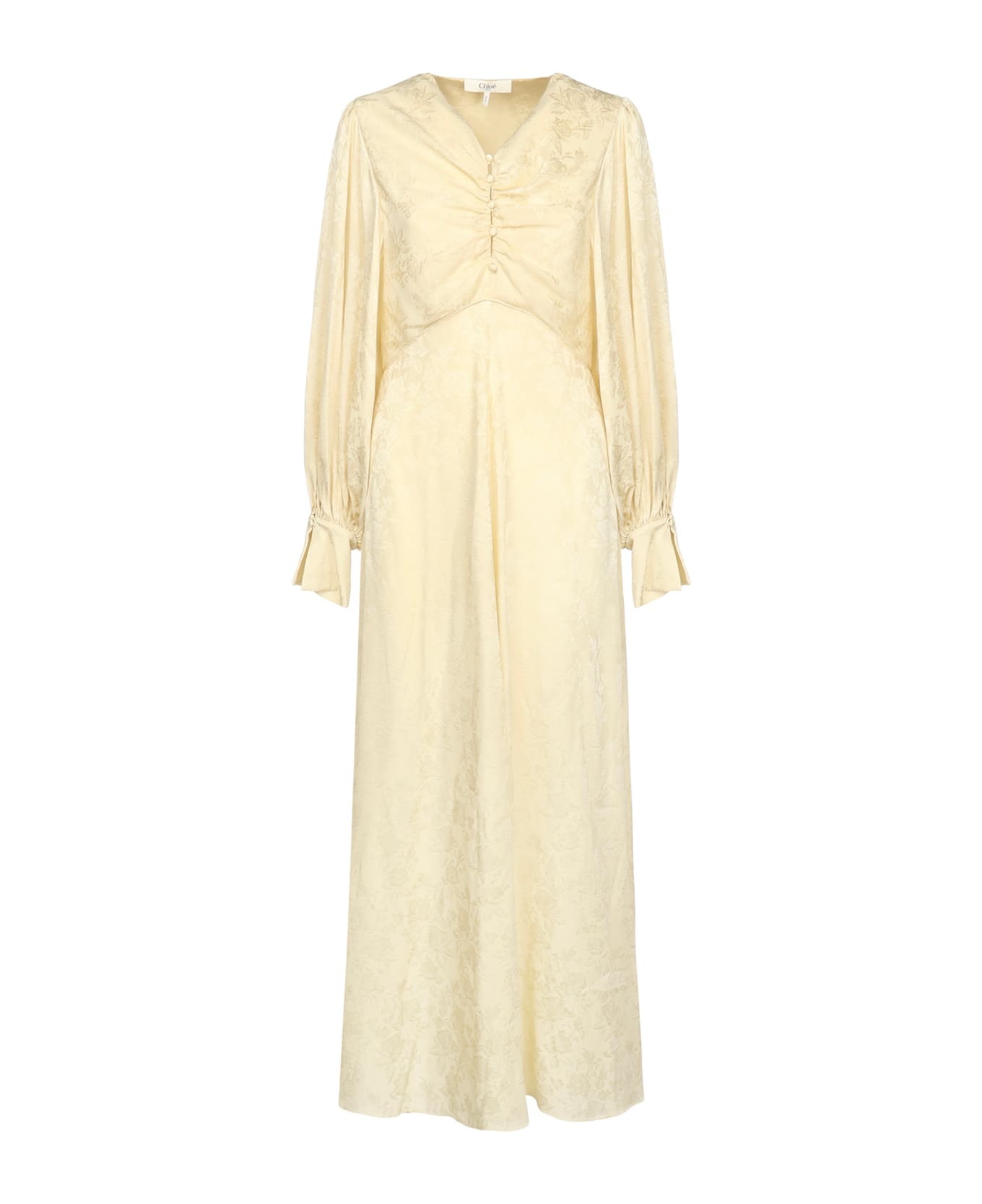 Chloé Long Ruffled Silk Jacquard Dress - Powder Yellow