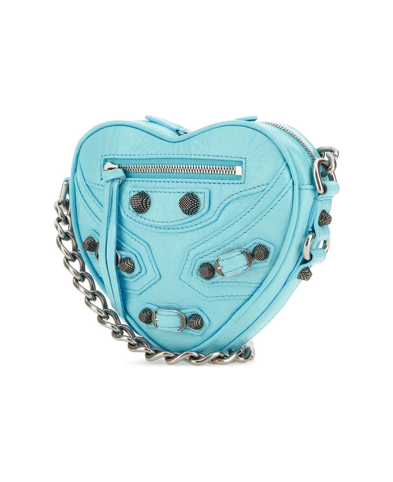 Balenciaga Light Blue Leather Mini Le Cagole Heart Crossbody Bag - SEABLUE