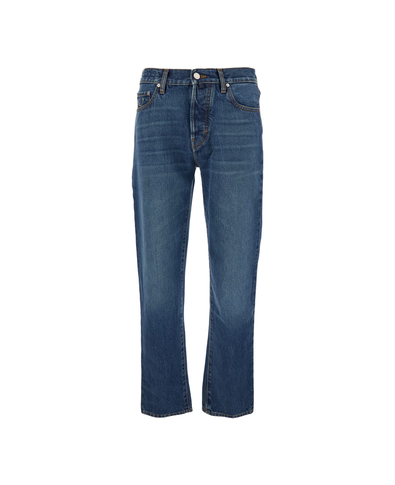 Jacob Cohen 
edo
 Blue Five-pocket Jeans With Logo Patch On The Back In Denim Man - Blu