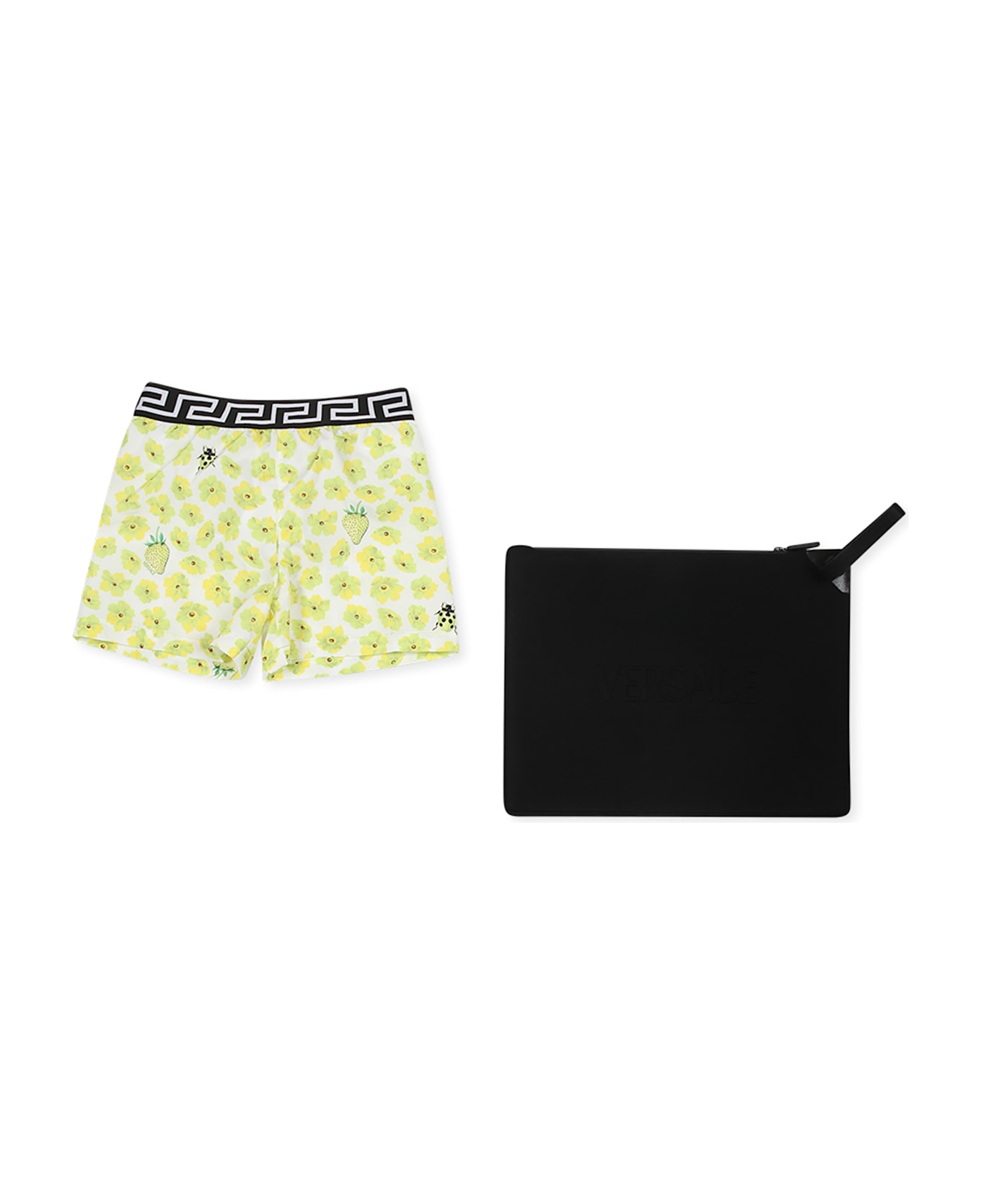 Versace Yellow Swim Shorts For Baby Boy With Floral Print - Yellow